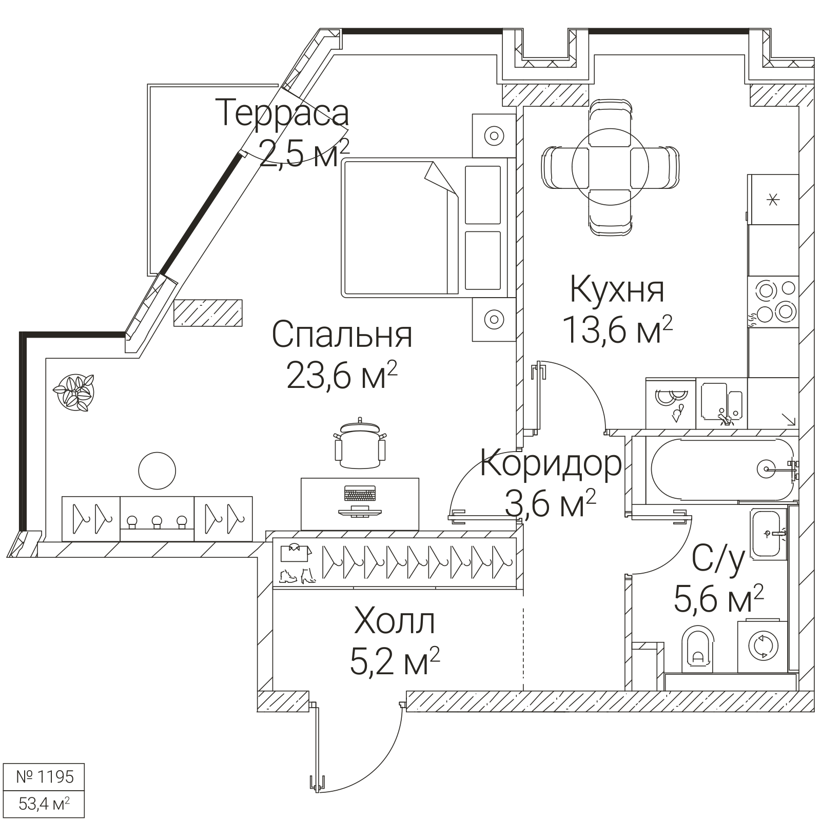 Официальная планировка SEZAR FUTURE, 52,1 м²