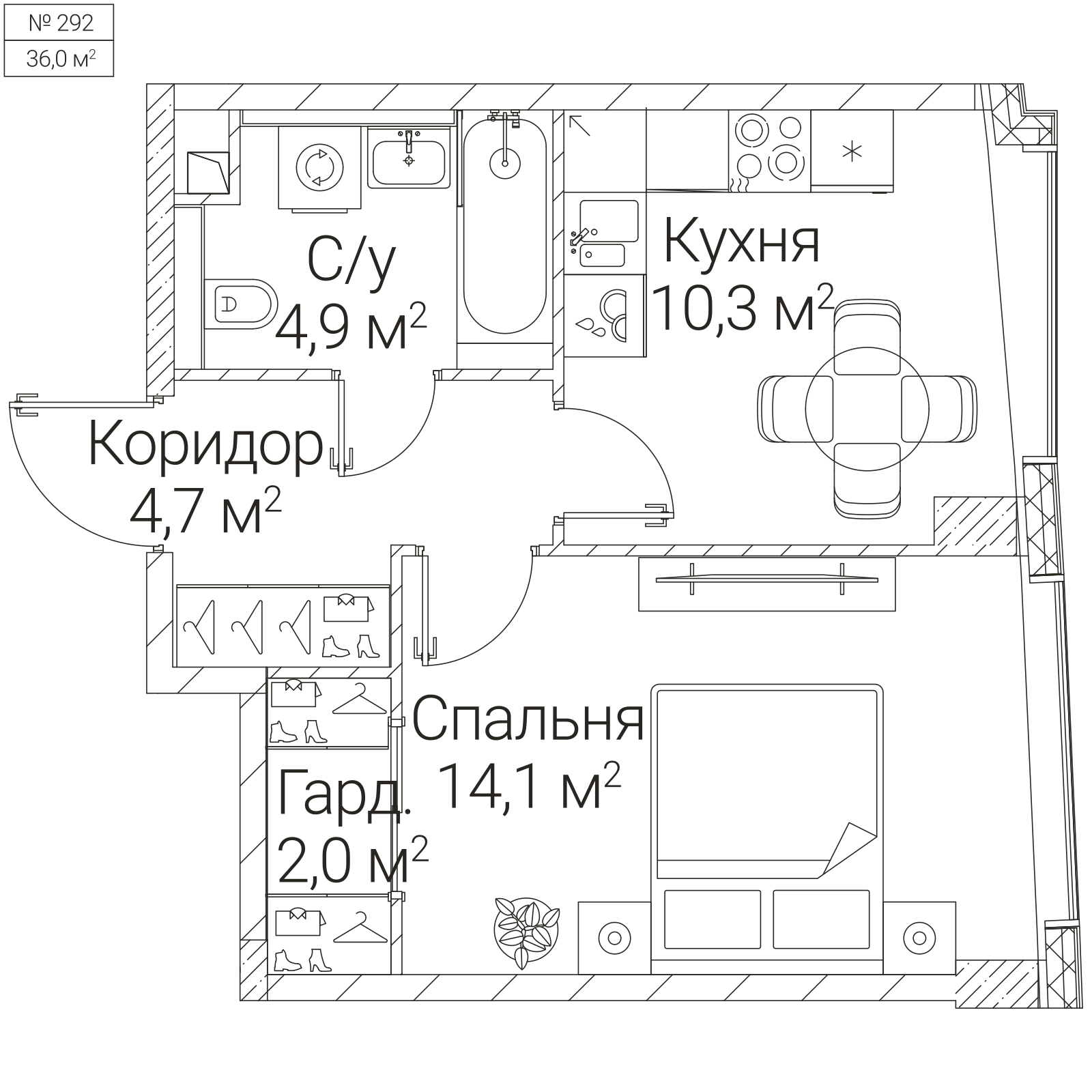 Официальная планировка SEZAR FUTURE, 36 м²