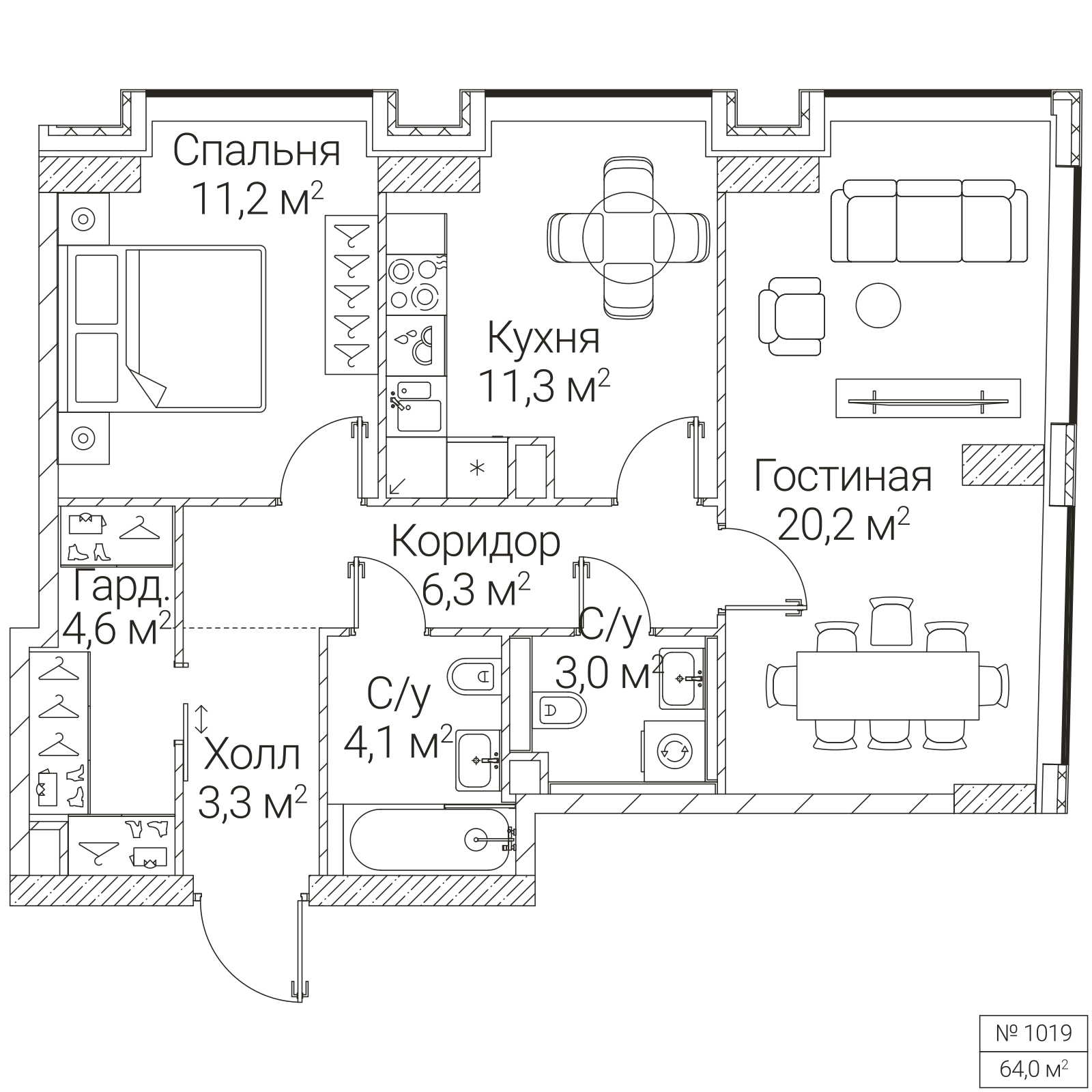 Официальная планировка SEZAR FUTURE, 64 м²
