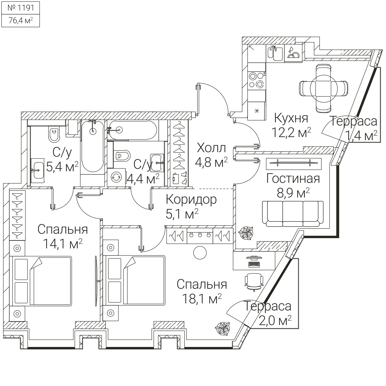 Официальная планировка SEZAR FUTURE, 74 м²