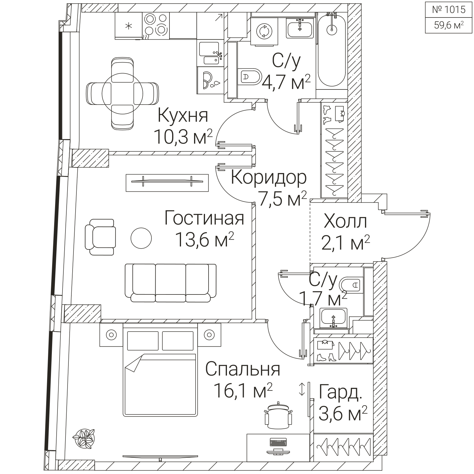 Официальная планировка SEZAR FUTURE, 59,6 м²