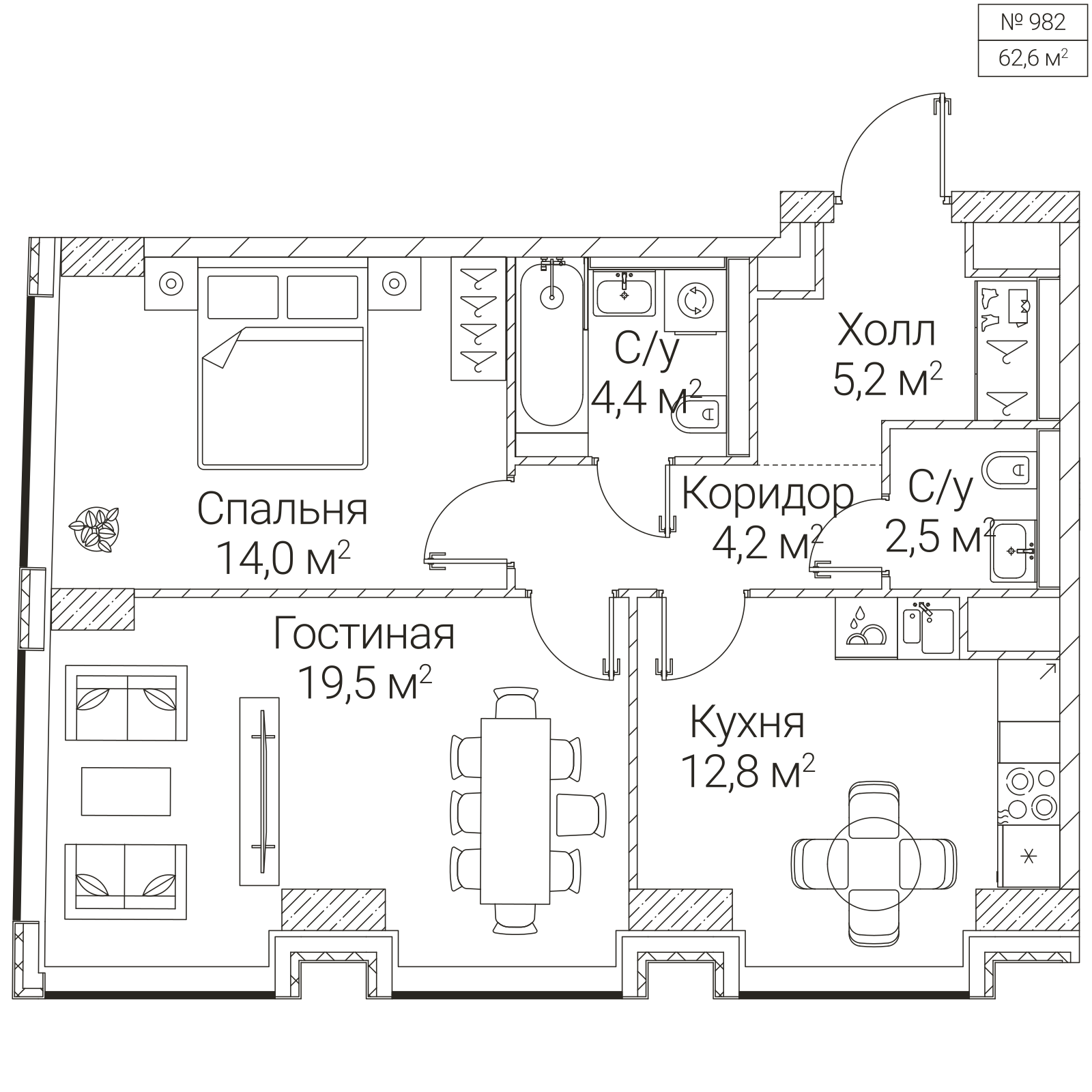 Официальная планировка SEZAR FUTURE, 62,6 м²