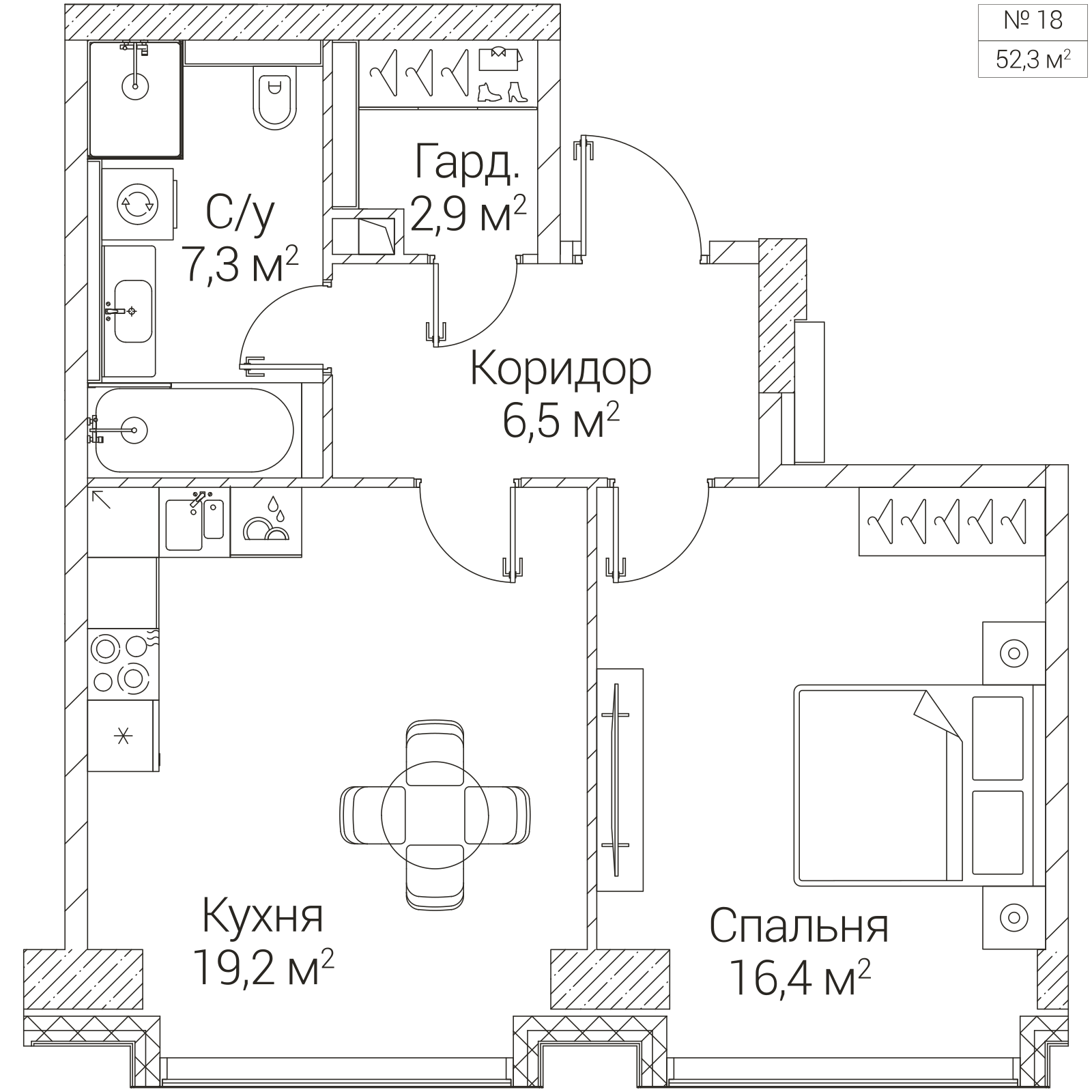 Официальная планировка SEZAR FUTURE, 52,3 м²
