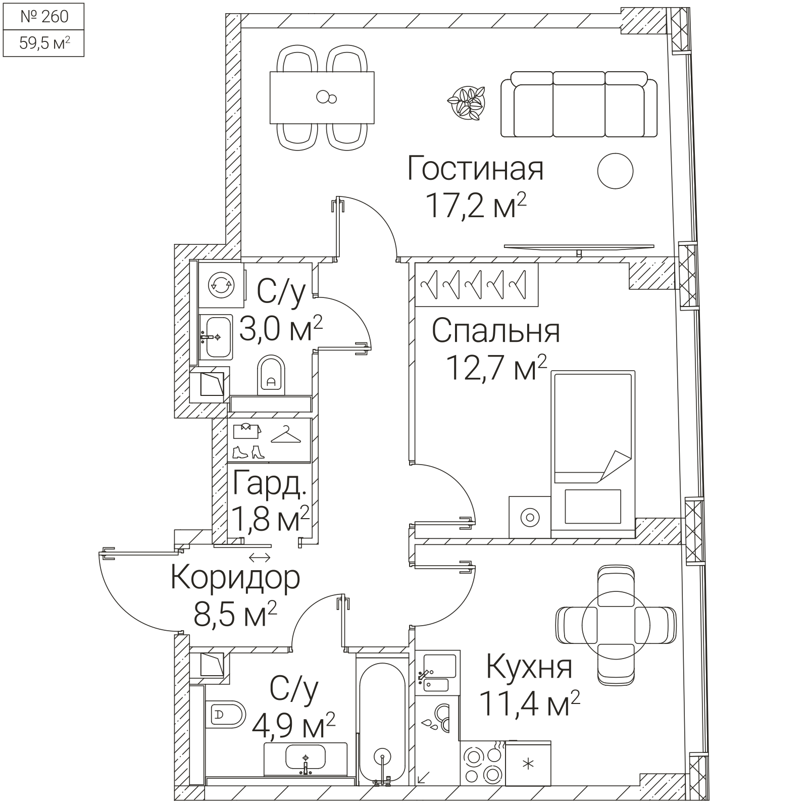 Официальная схема SEZAR FUTURE, 59,5 м²