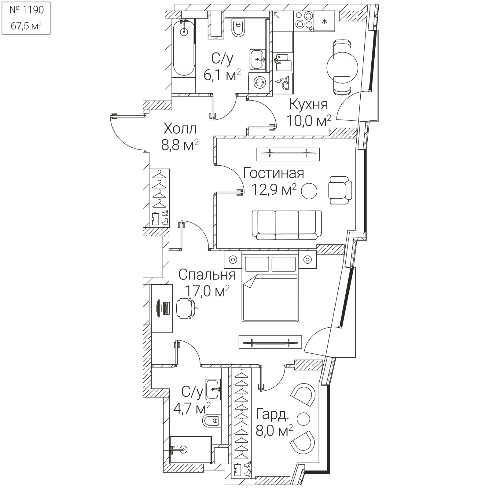 Официальная планировка SEZAR FUTURE, 67,5 м²