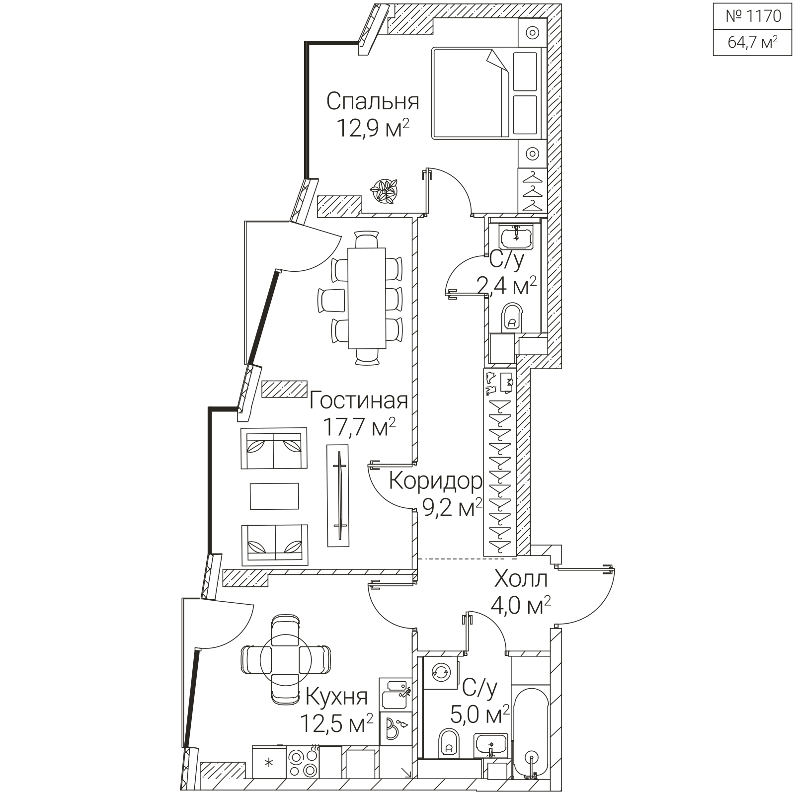 Официальная планировка SEZAR FUTURE, 64 м²