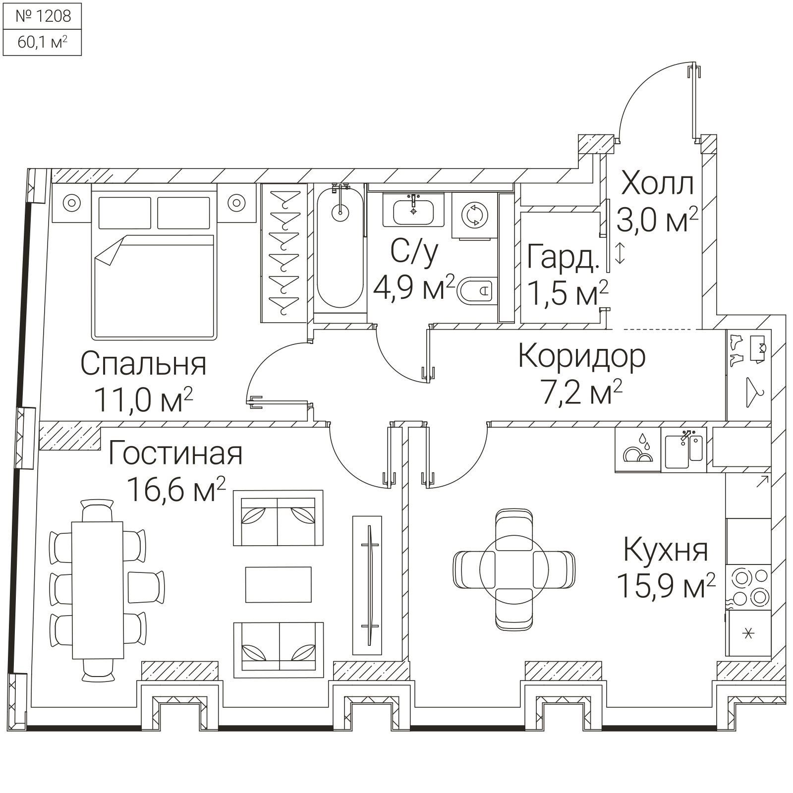 Официальная планировка SEZAR FUTURE, 60,1 м²