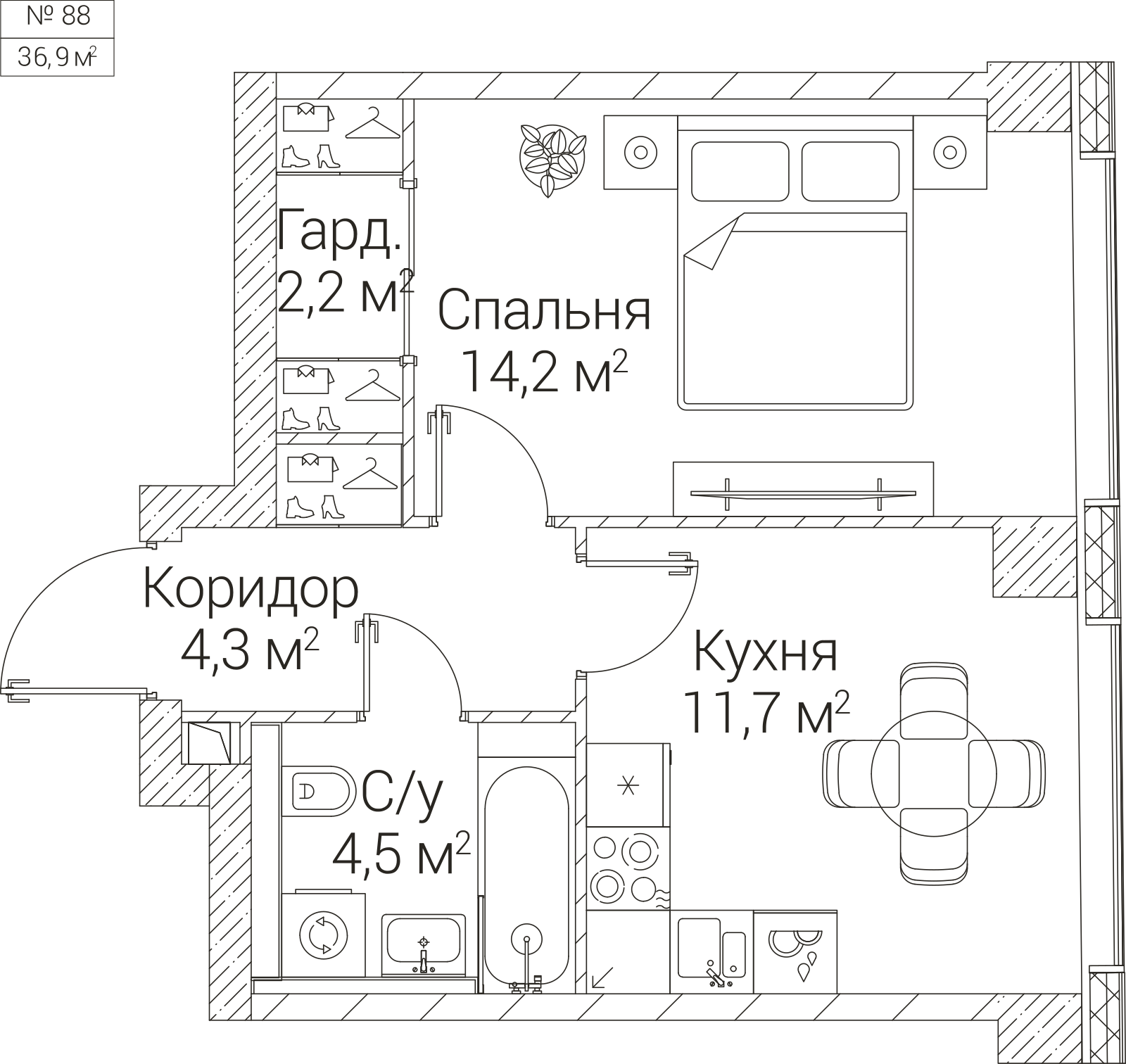 Официальная планировка SEZAR FUTURE, 36,9 м²