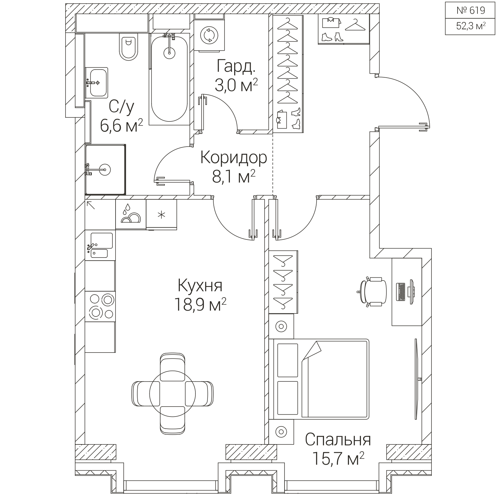 Официальная планировка SEZAR FUTURE, 52,3 м²