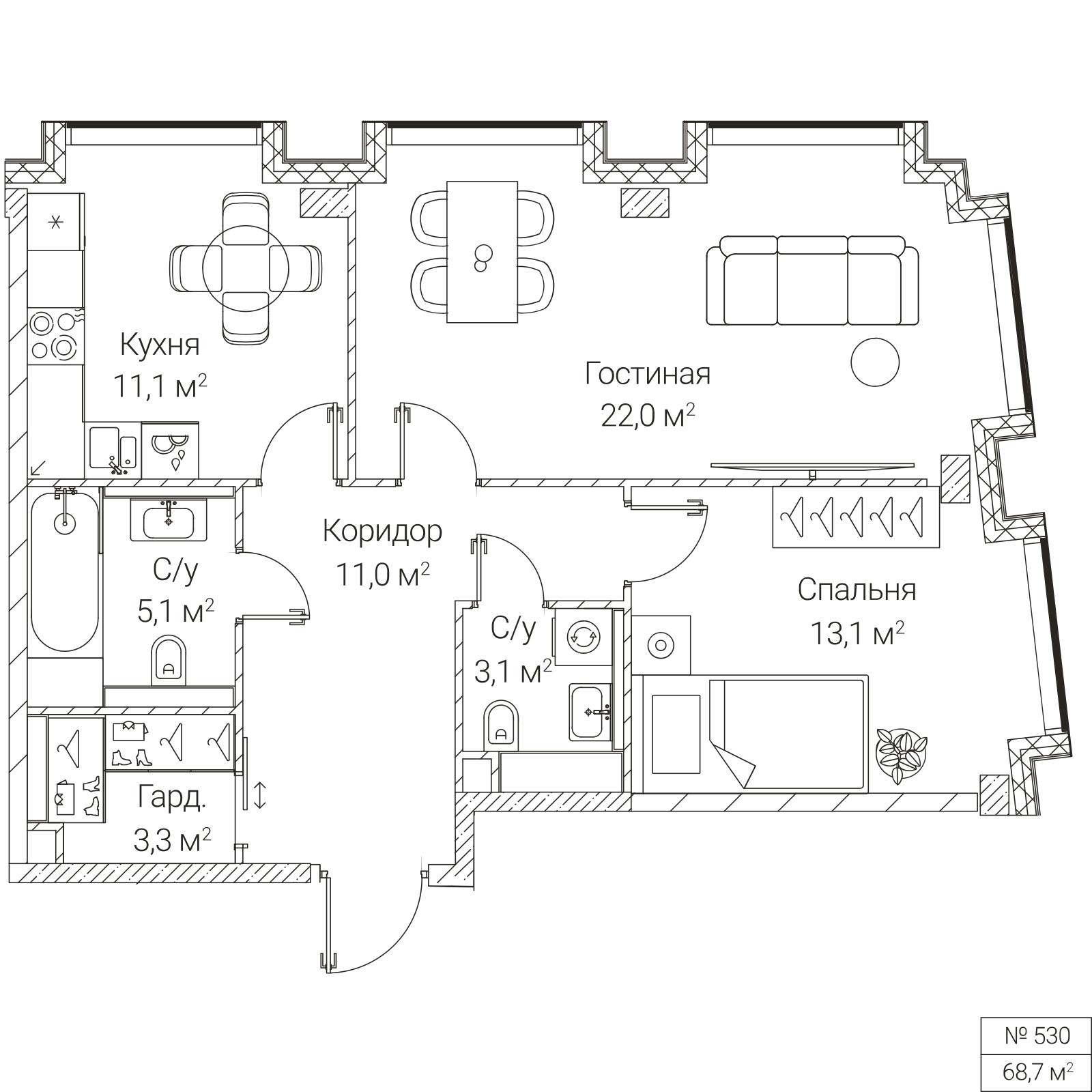 Официальная планировка SEZAR FUTURE, 68,7 м²