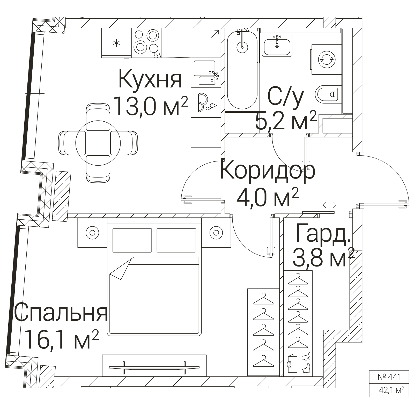 Официальная планировка SEZAR FUTURE, 42,1 м²