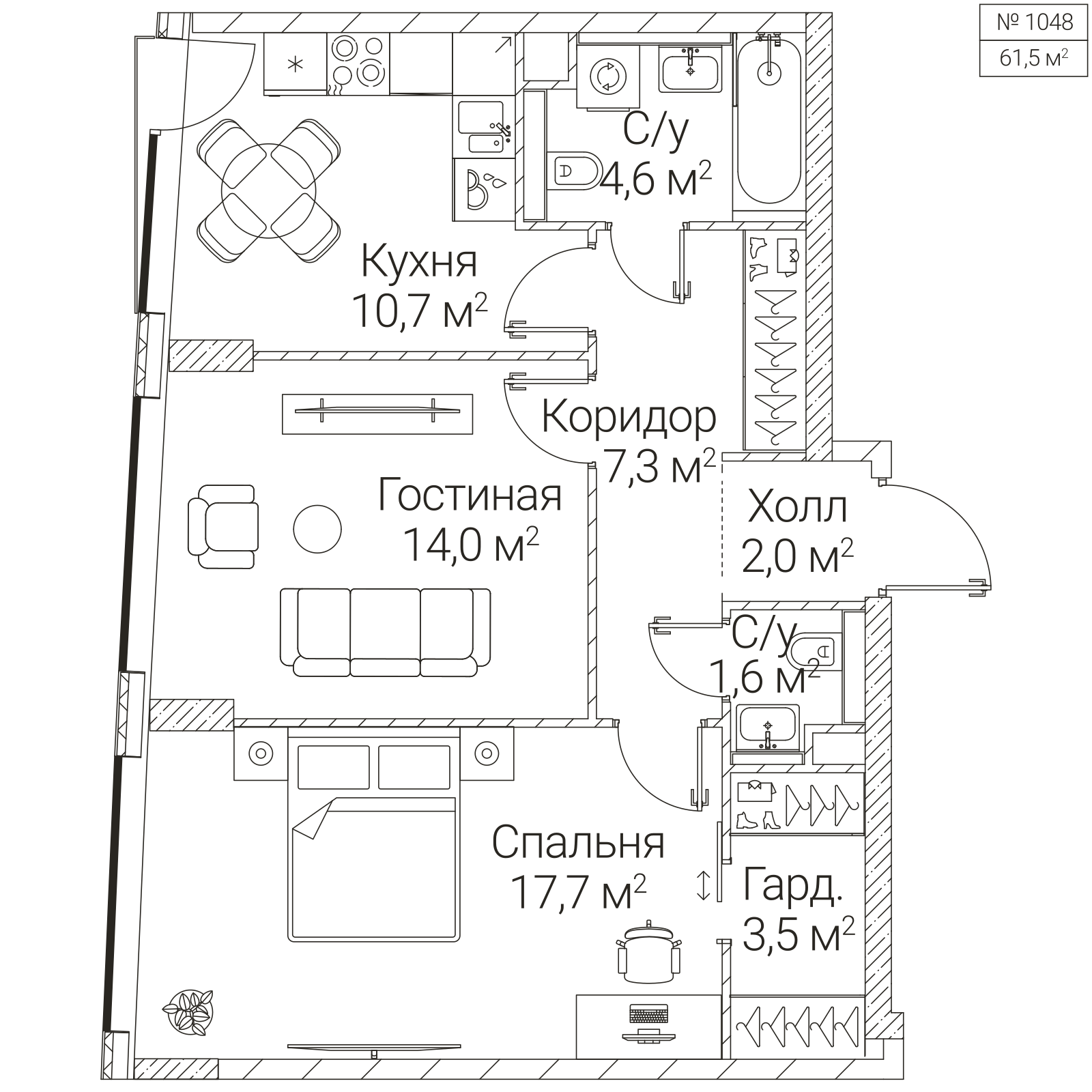Официальная планировка SEZAR FUTURE, 61,5 м²