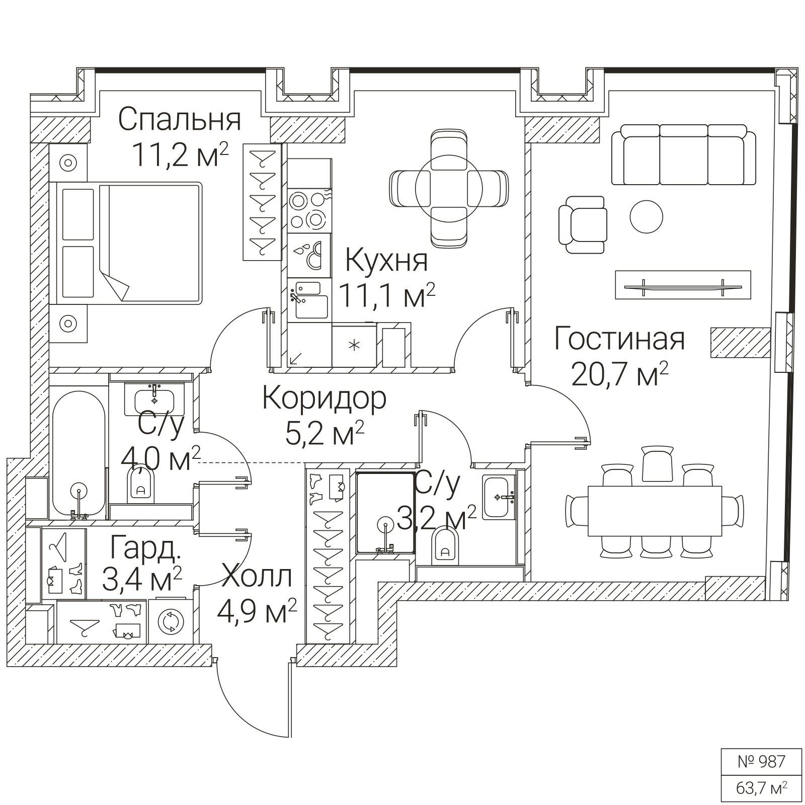 Официальная планировка SEZAR FUTURE, 63,7 м²