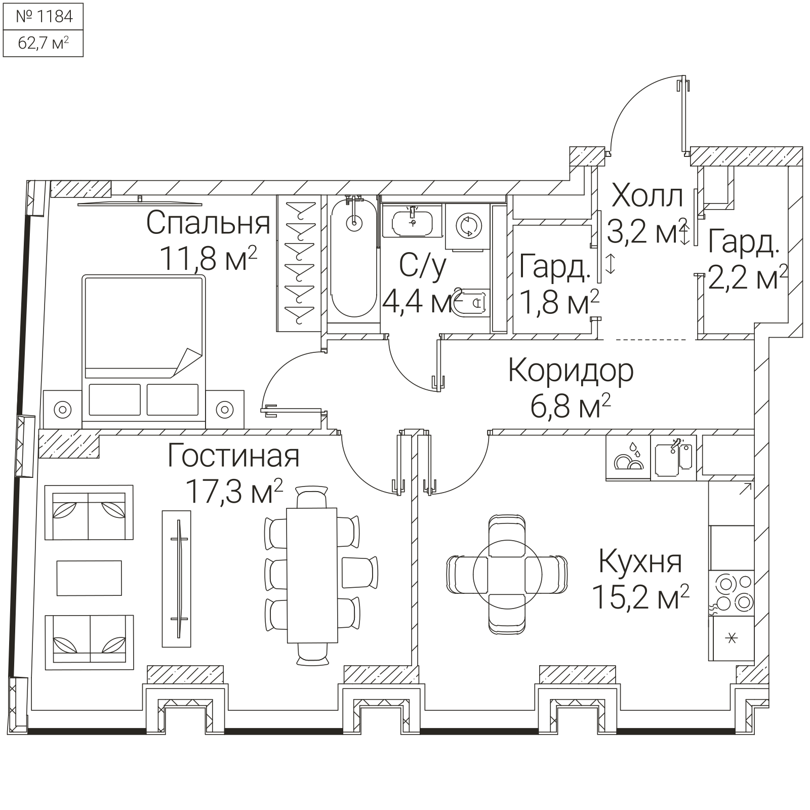 Официальная планировка SEZAR FUTURE, 62,7 м²