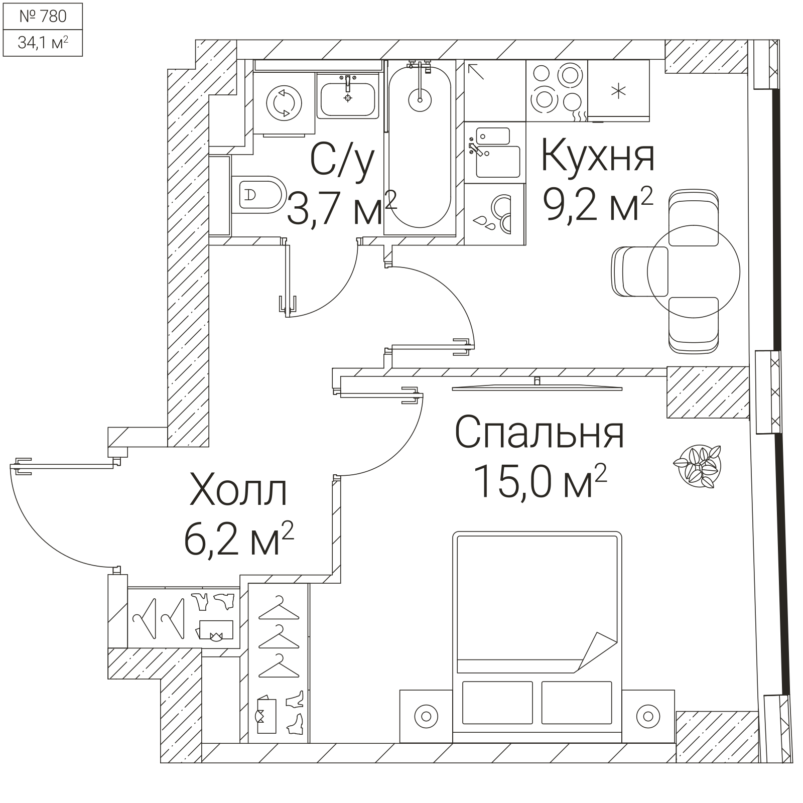 Официальная планировка SEZAR FUTURE, 34,1 м²