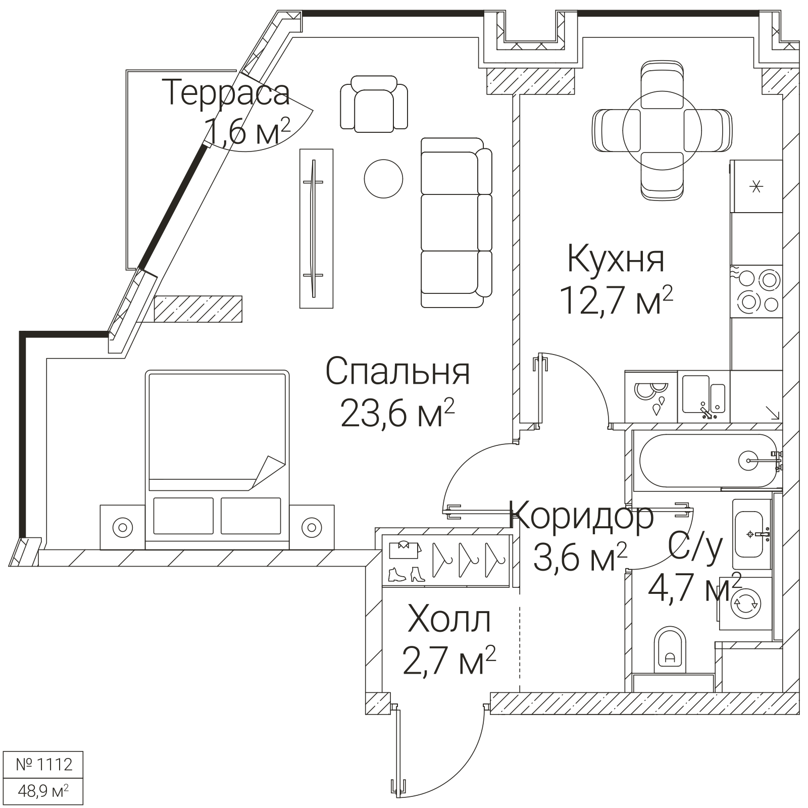 Официальная планировка SEZAR FUTURE, 47,8 м²