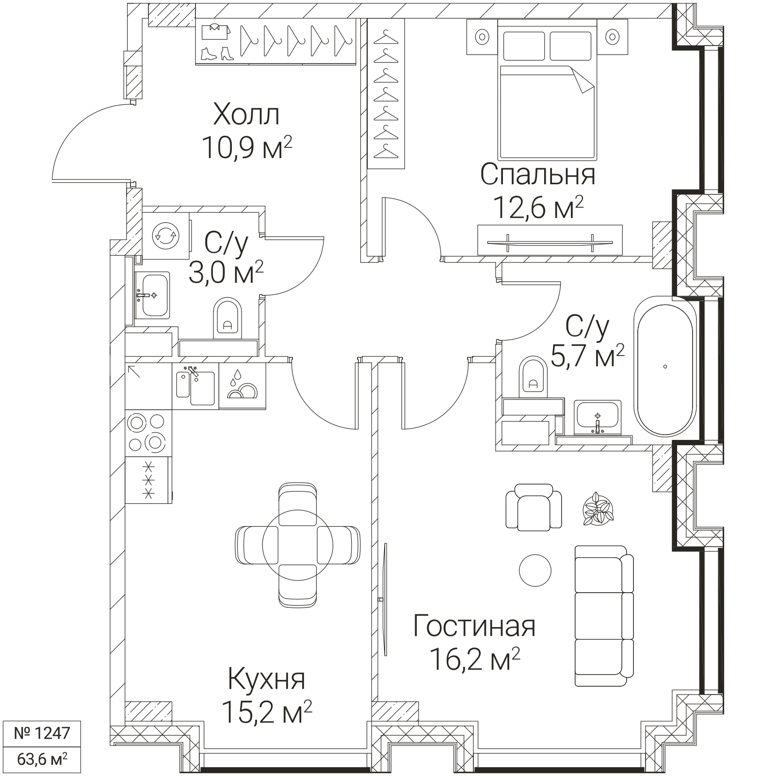 Официальная планировка SEZAR FUTURE, 63,6 м²