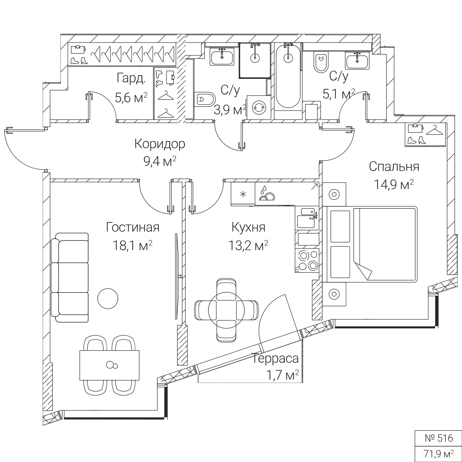 Официальная планировка SEZAR FUTURE, 70,7 м²