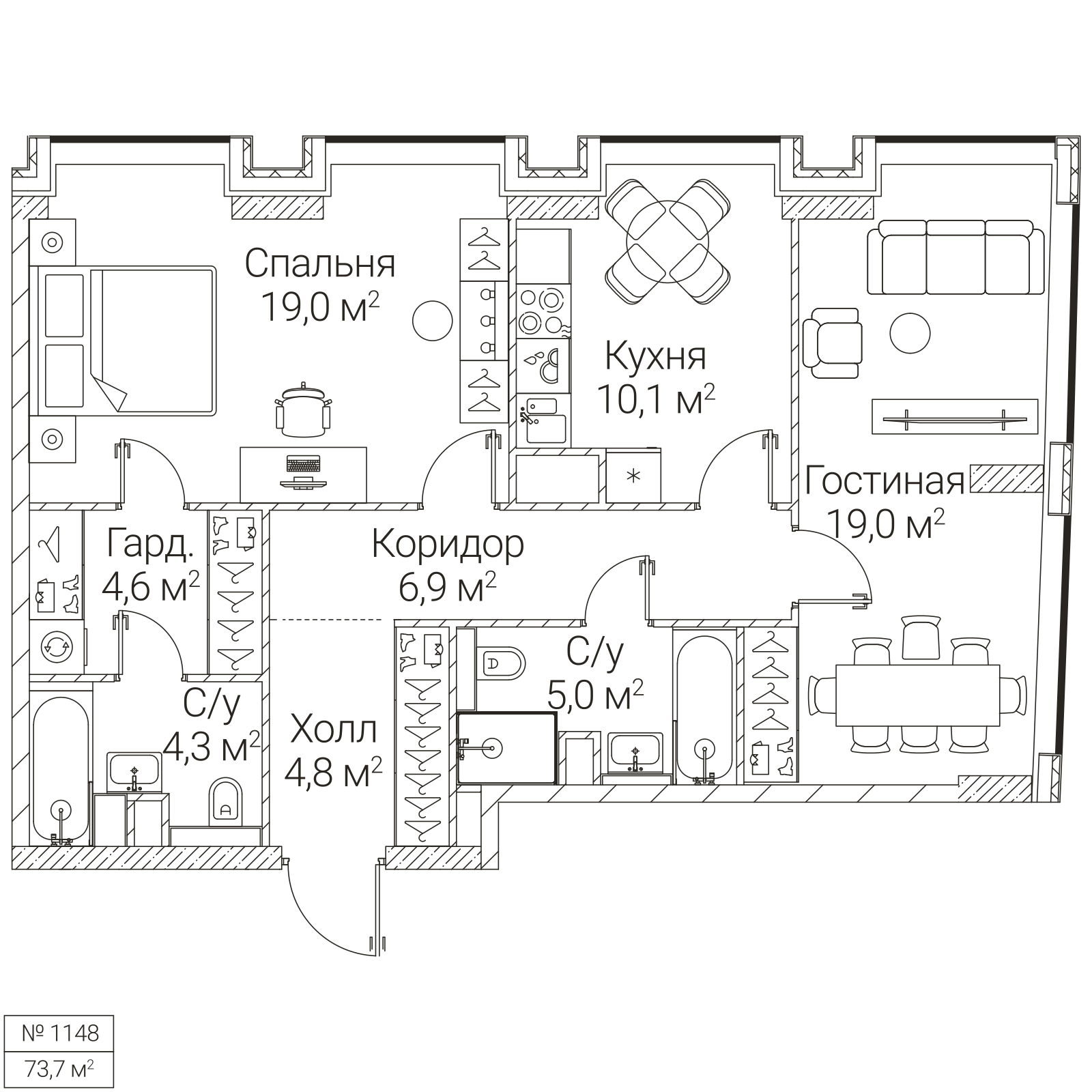 Официальная планировка SEZAR FUTURE, 73,7 м²