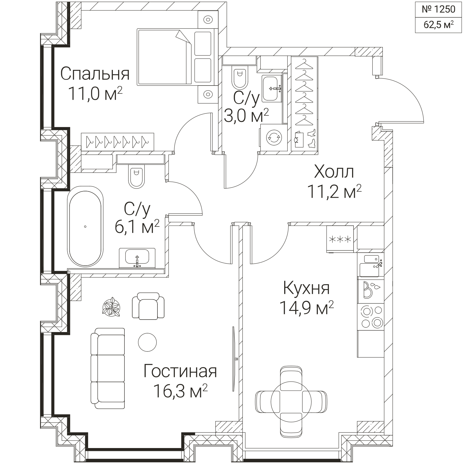 Официальная планировка SEZAR FUTURE, 62,5 м²