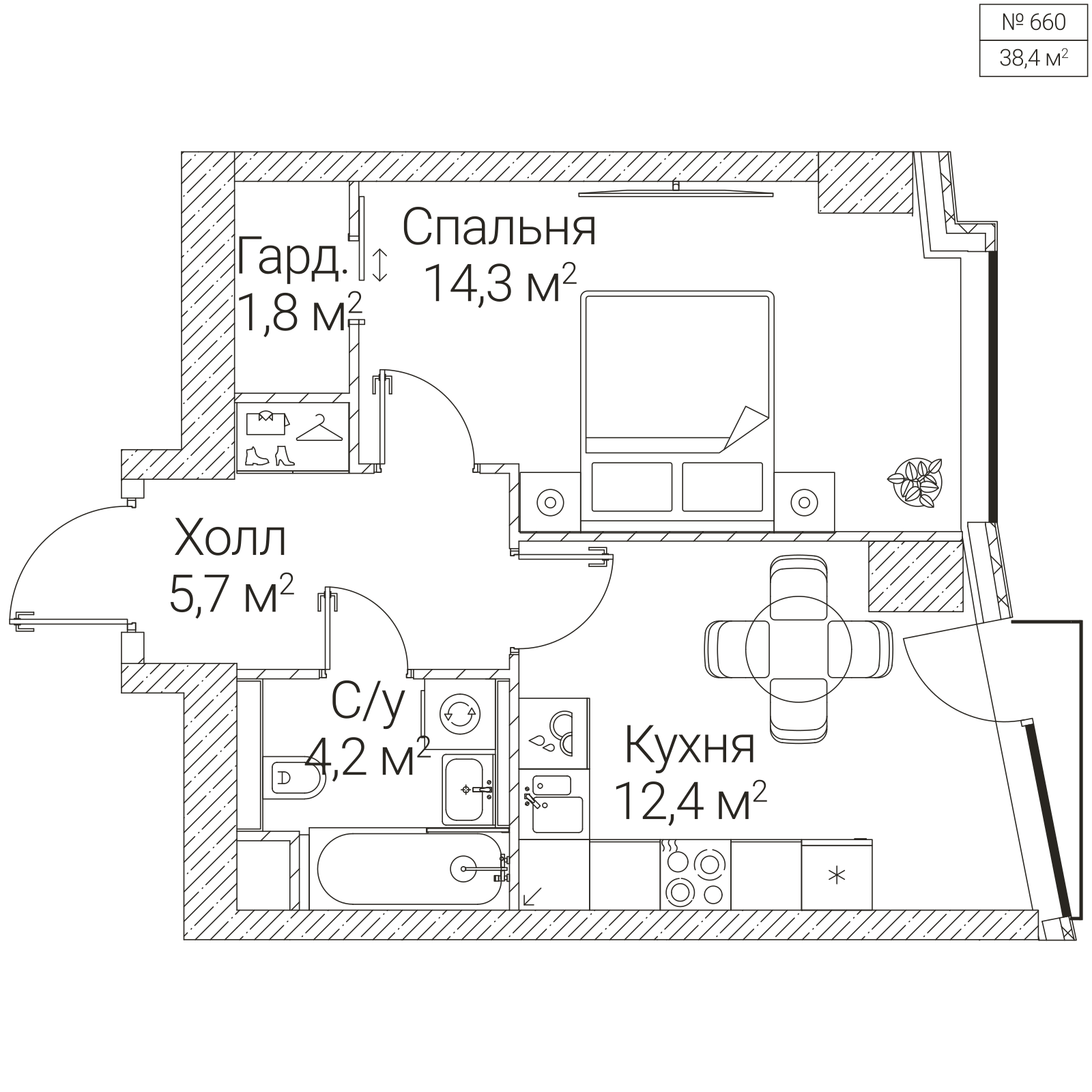 Официальная планировка SEZAR FUTURE, 38,4 м²
