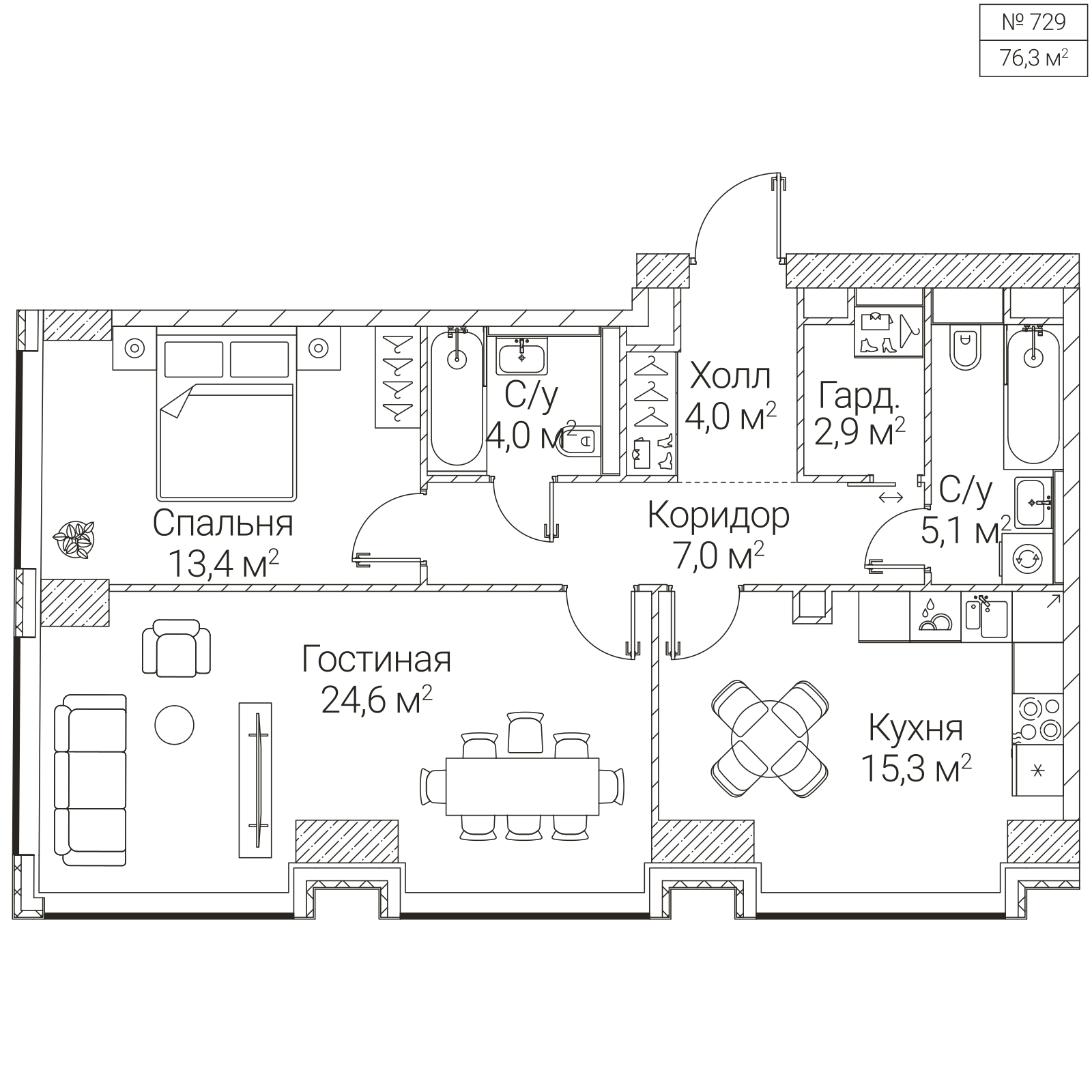 Официальная планировка SEZAR FUTURE, 76,3 м²