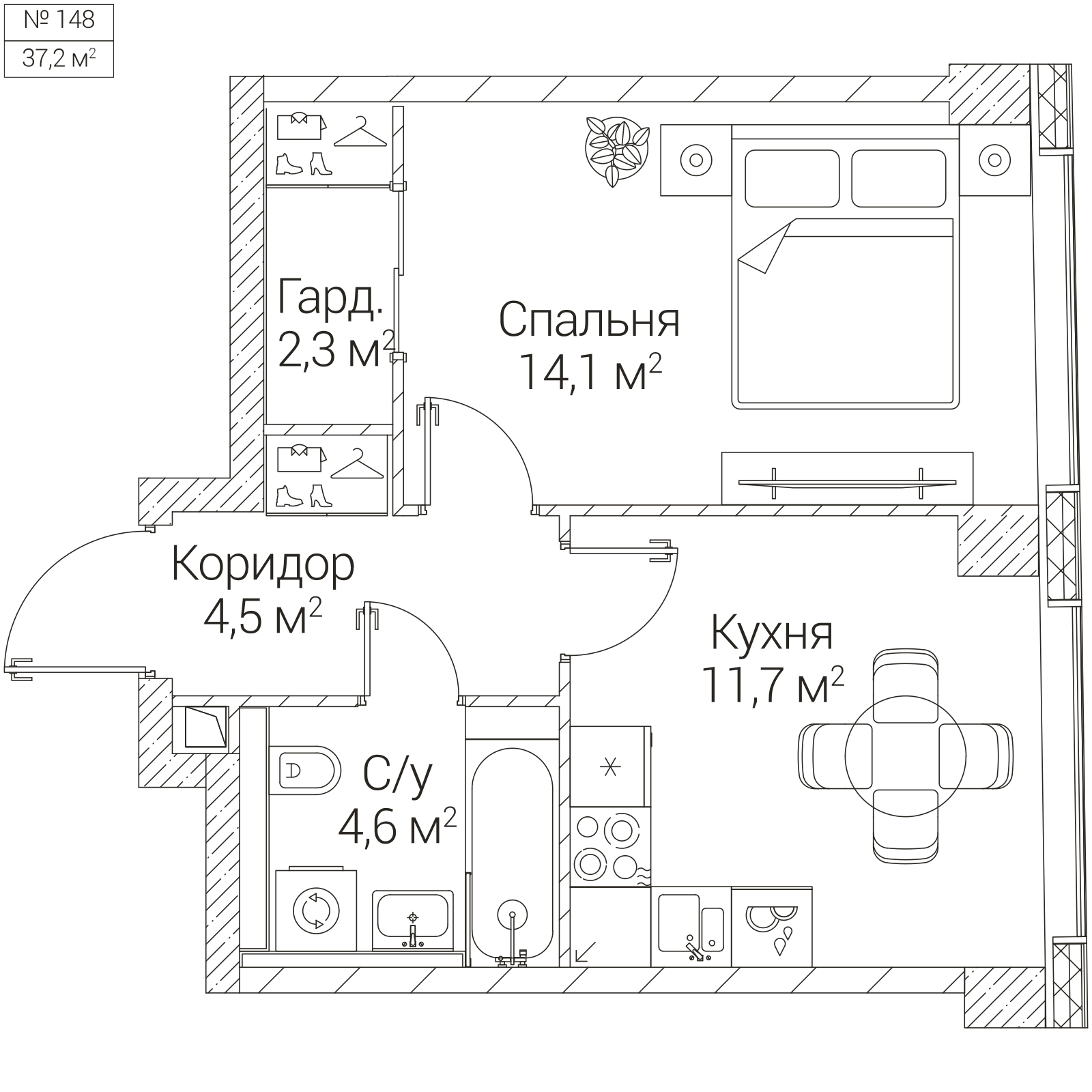 Официальная планировка SEZAR FUTURE, 37,2 м²