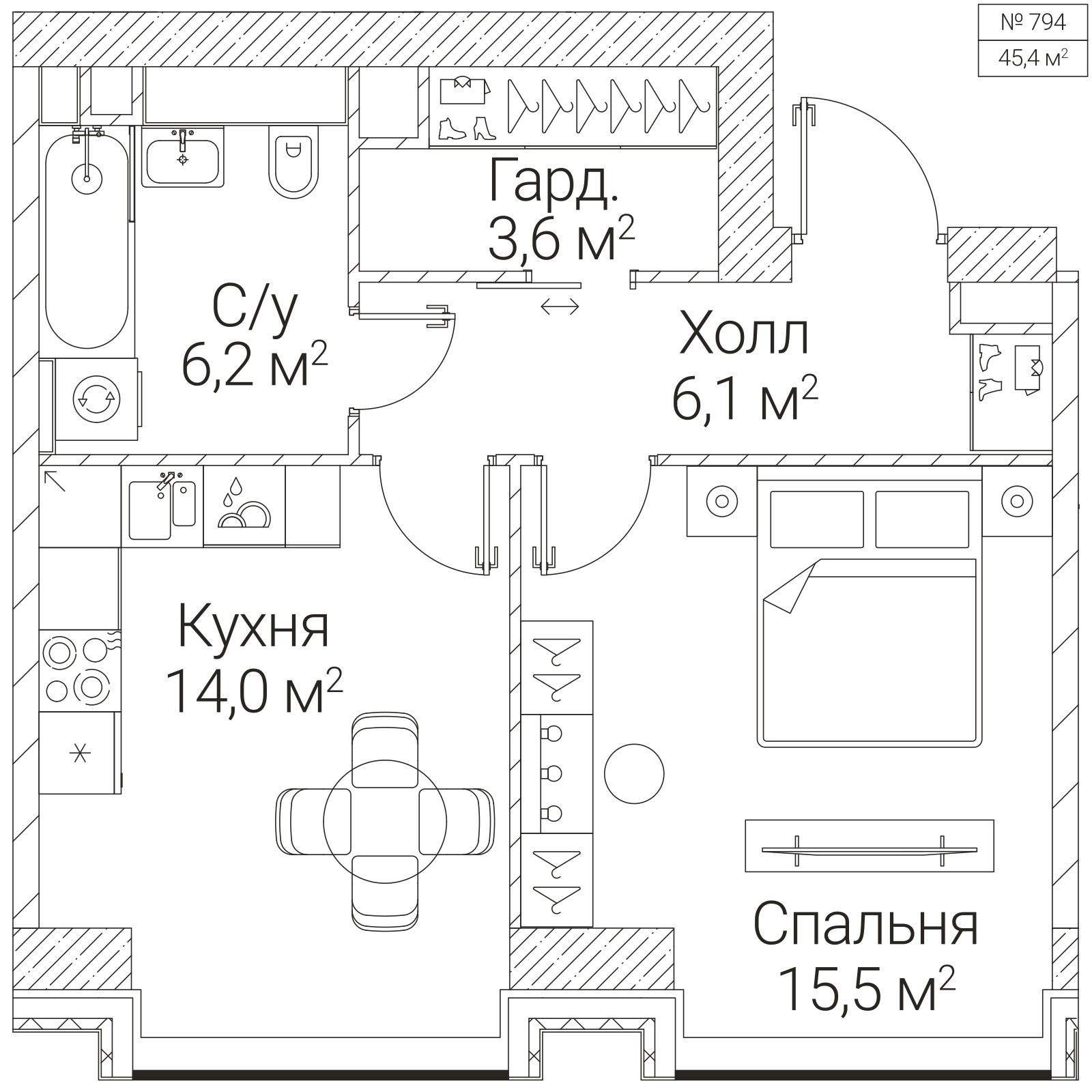 Официальная планировка SEZAR FUTURE, 45,4 м²
