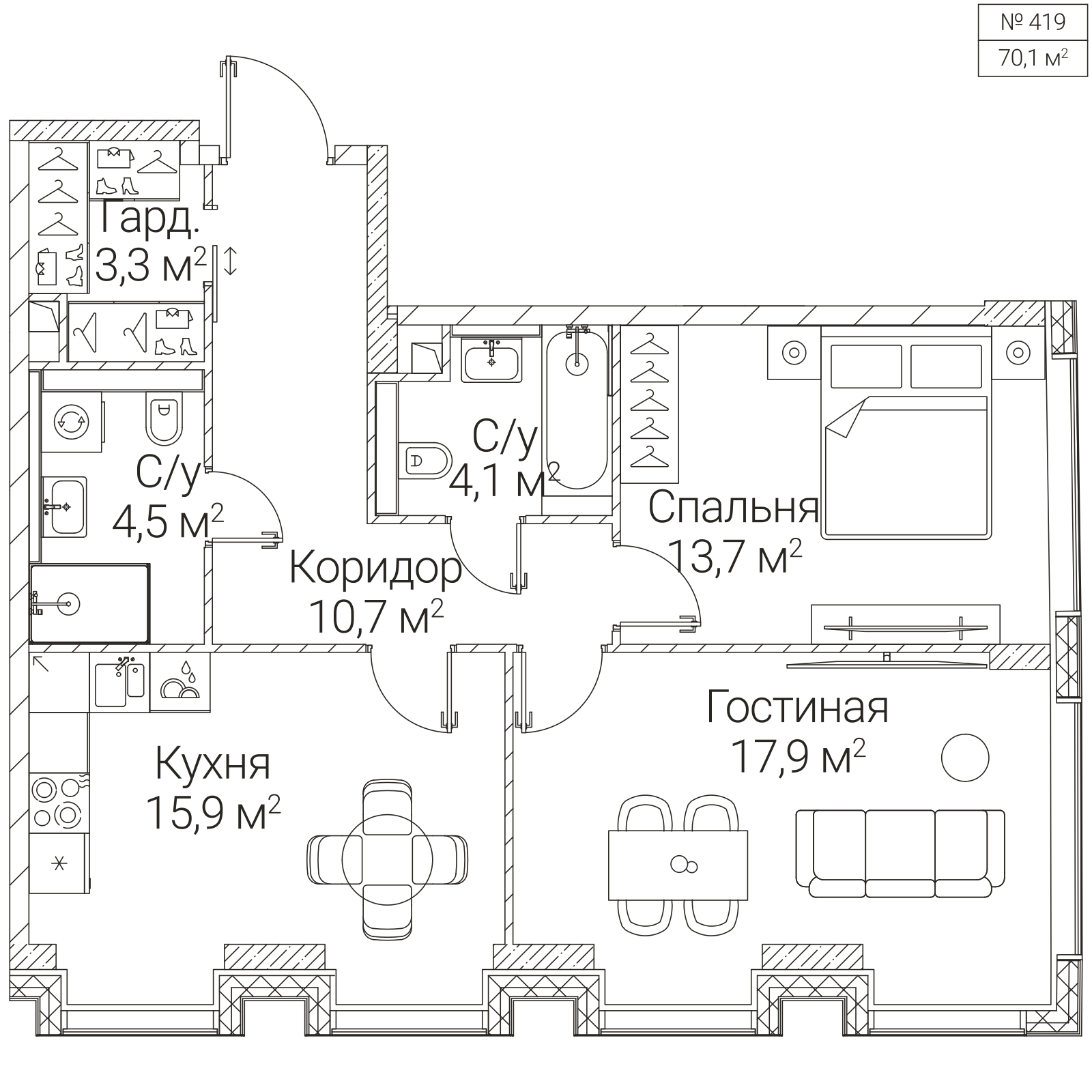 Официальная планировка SEZAR FUTURE, 70,1 м²