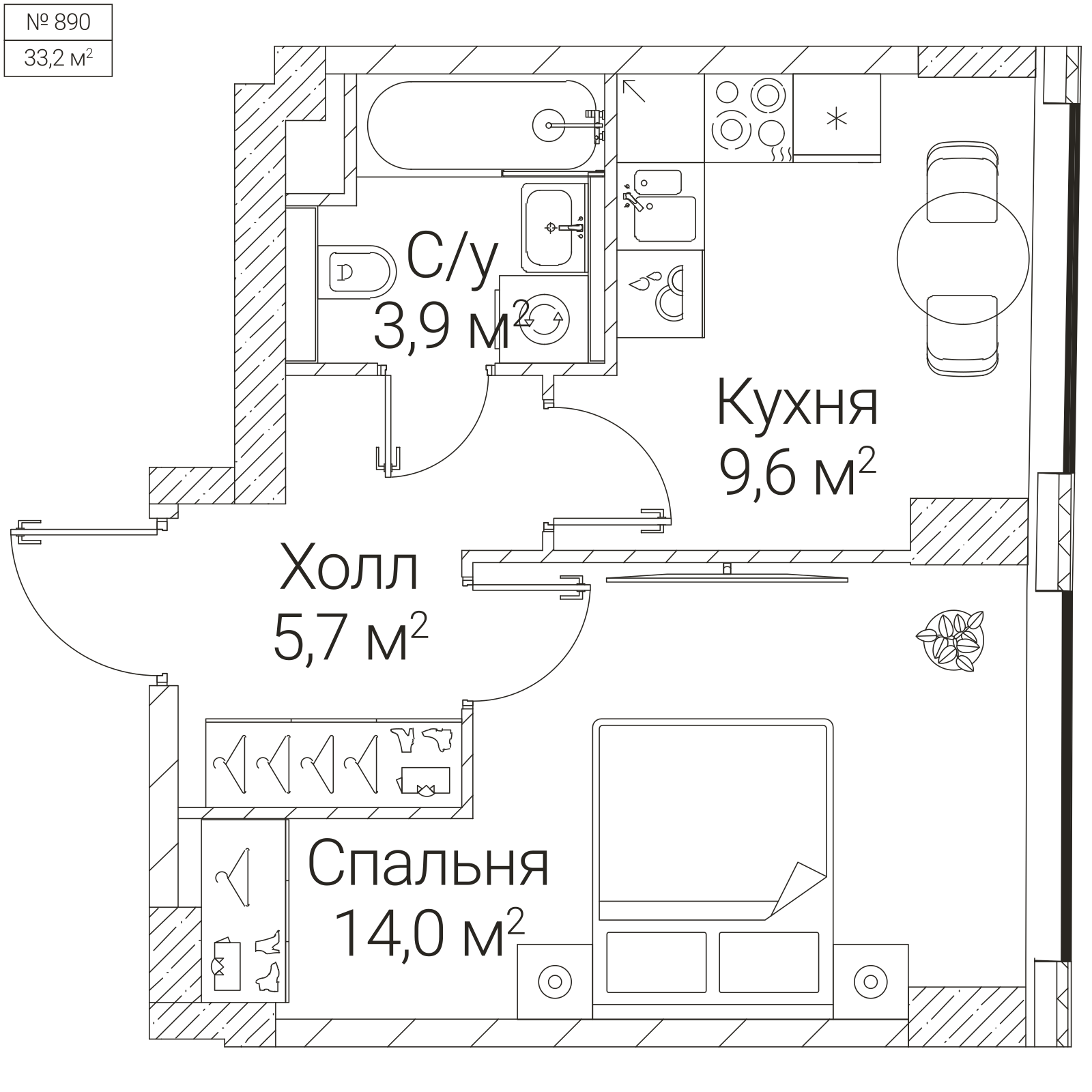 Официальная планировка SEZAR FUTURE, 33,2 м²