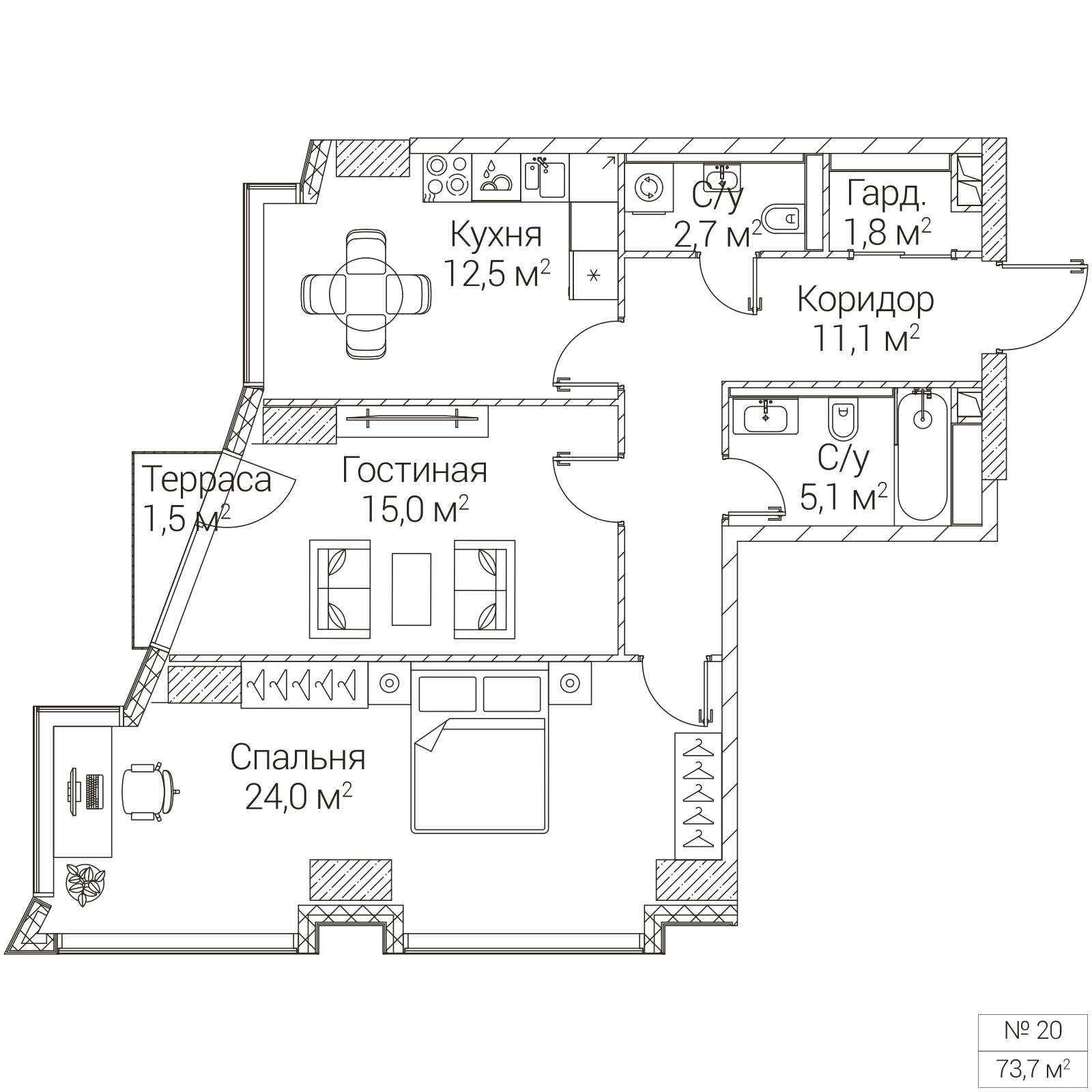 Официальная планировка SEZAR FUTURE, 72,6 м²