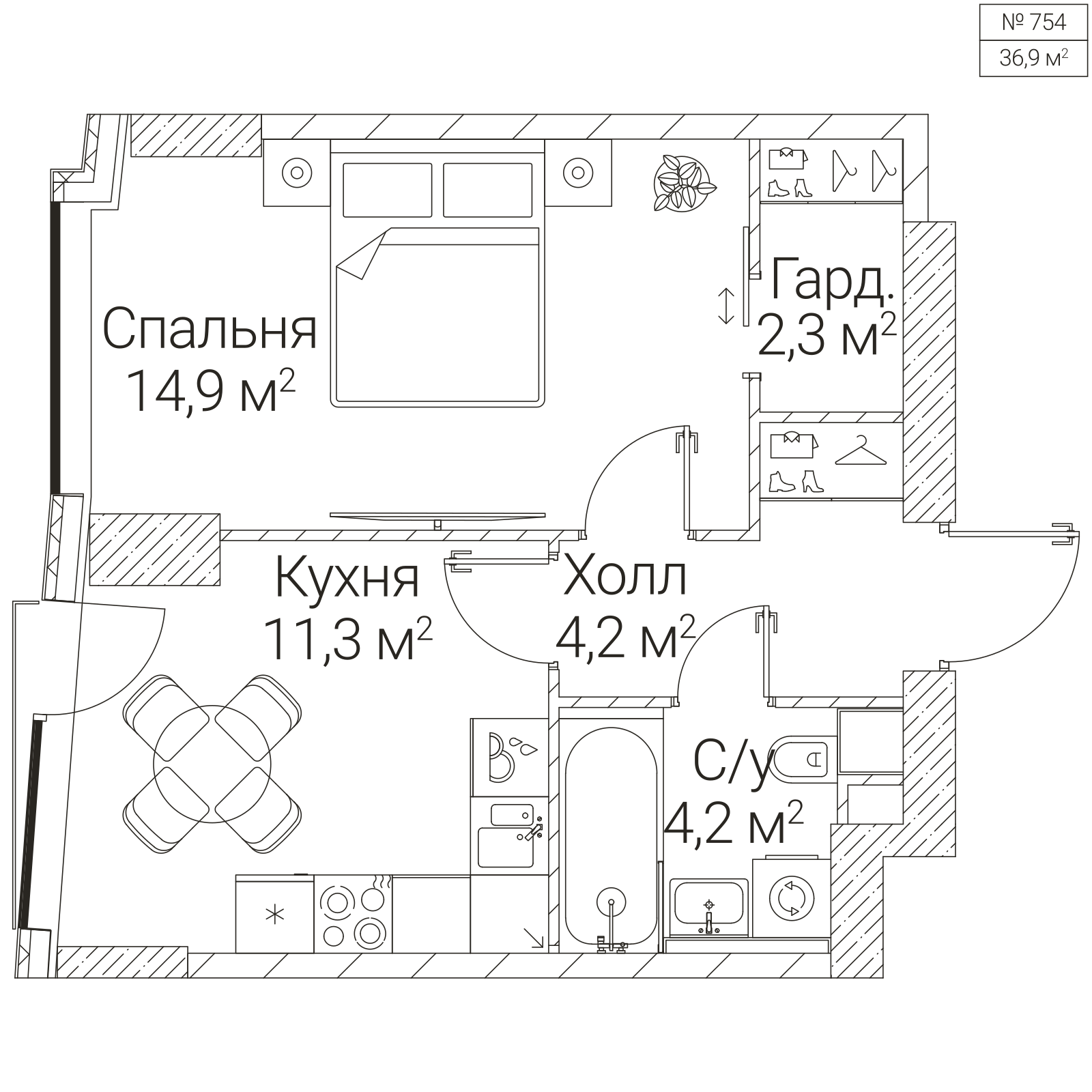 Официальная планировка SEZAR FUTURE, 36,9 м²