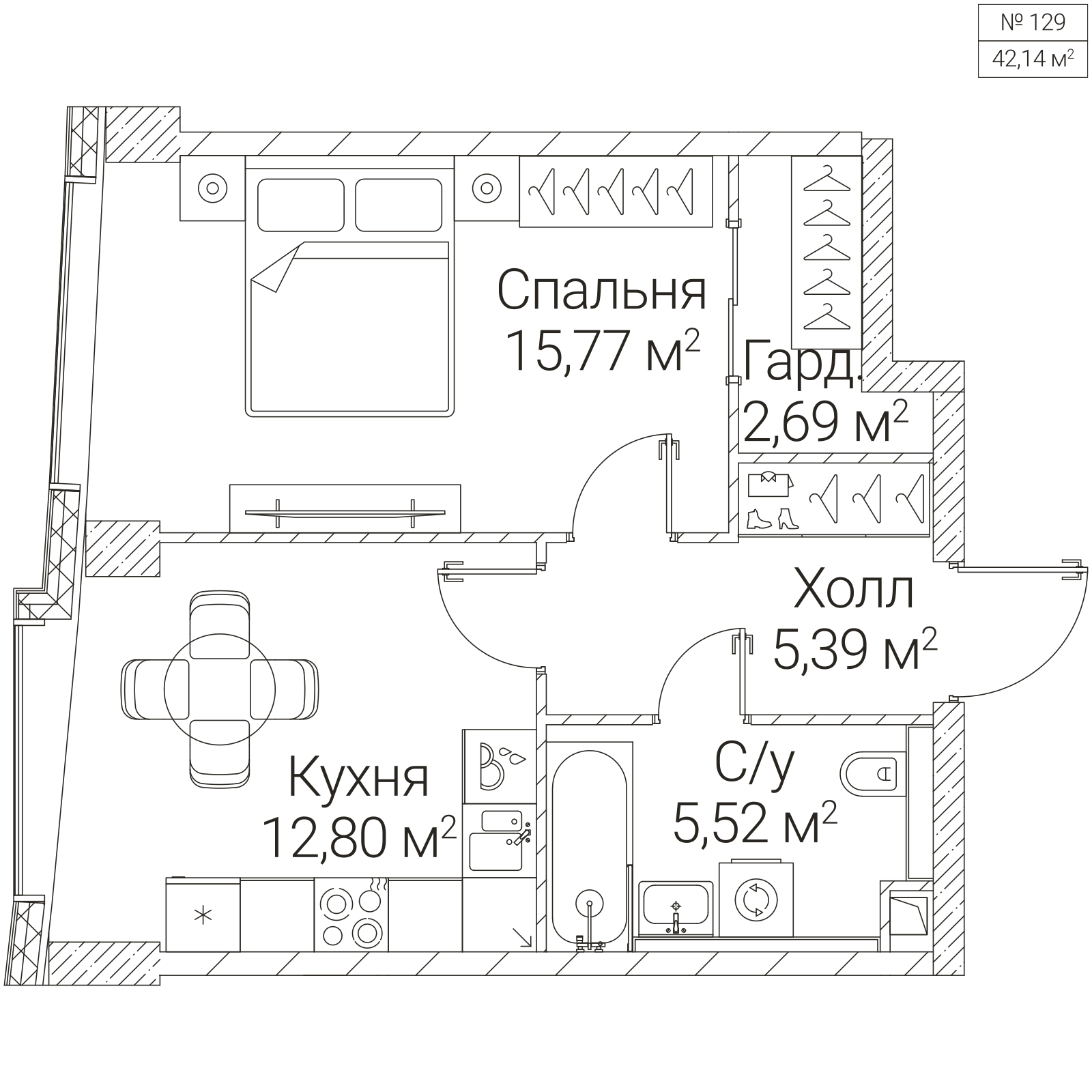 Официальная планировка SEZAR FUTURE, 41,9 м²