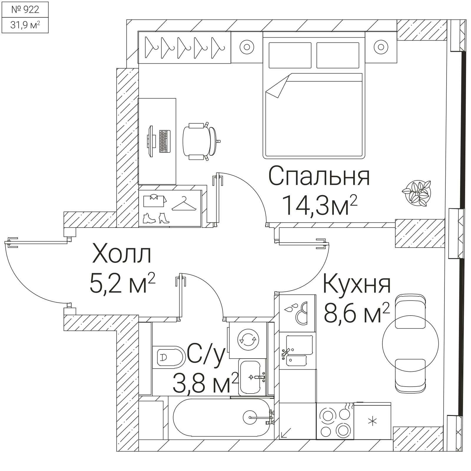 Официальная планировка SEZAR FUTURE, 31,9 м²