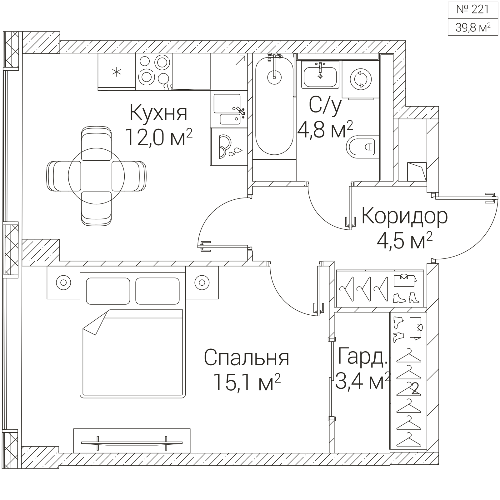 Официальная планировка SEZAR FUTURE, 39,8 м²