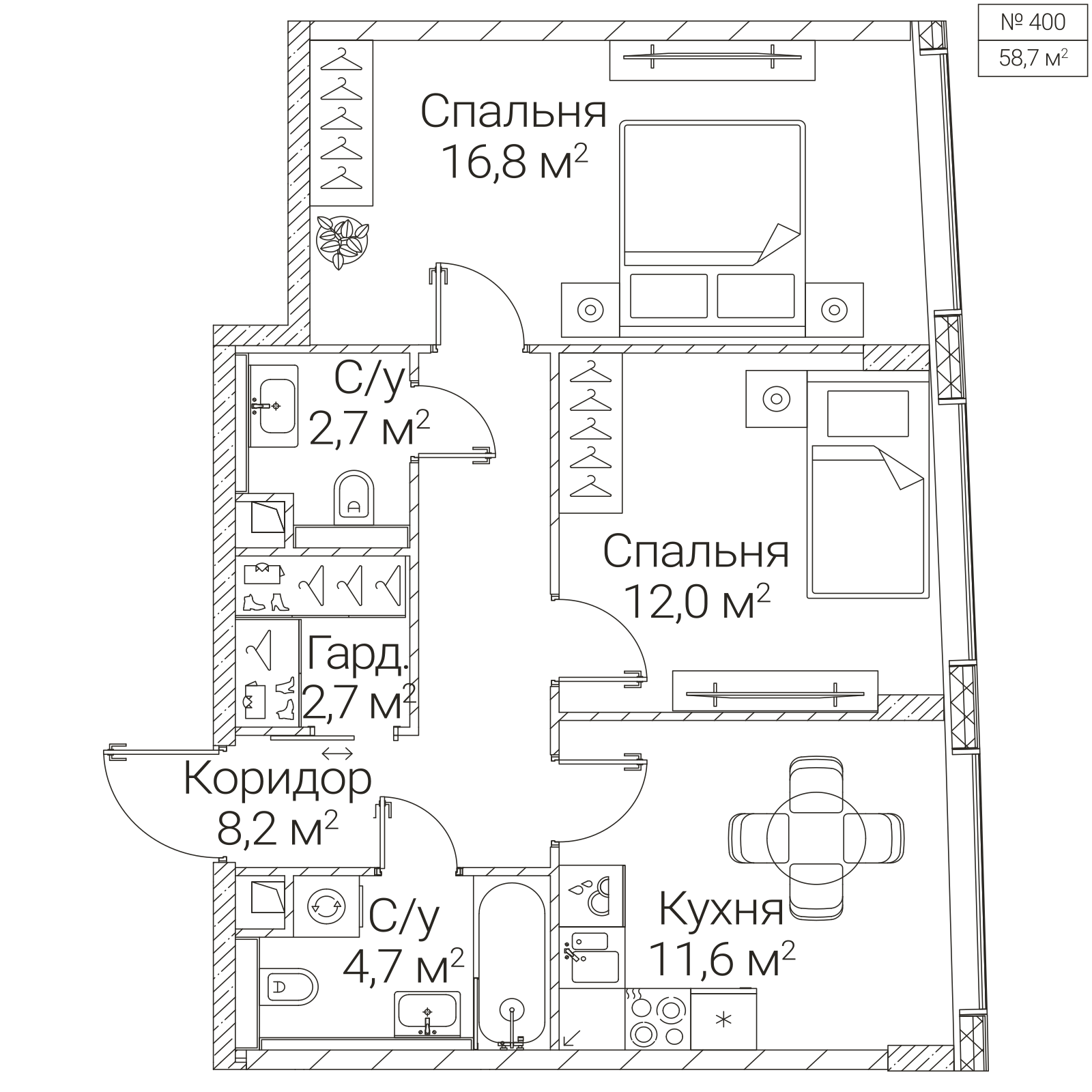 Официальная планировка SEZAR FUTURE, 58,7 м²