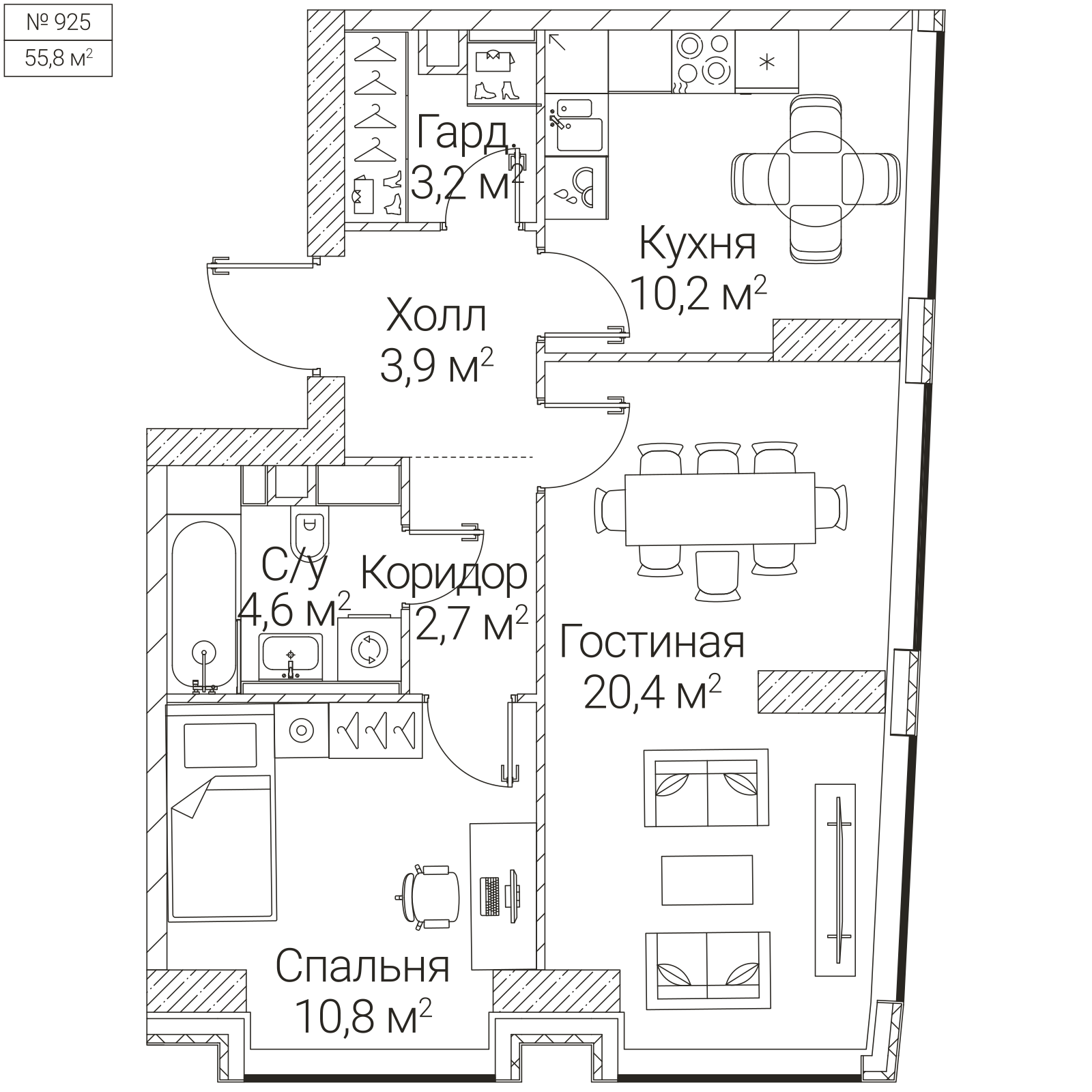 Официальная планировка SEZAR FUTURE, 55,8 м²
