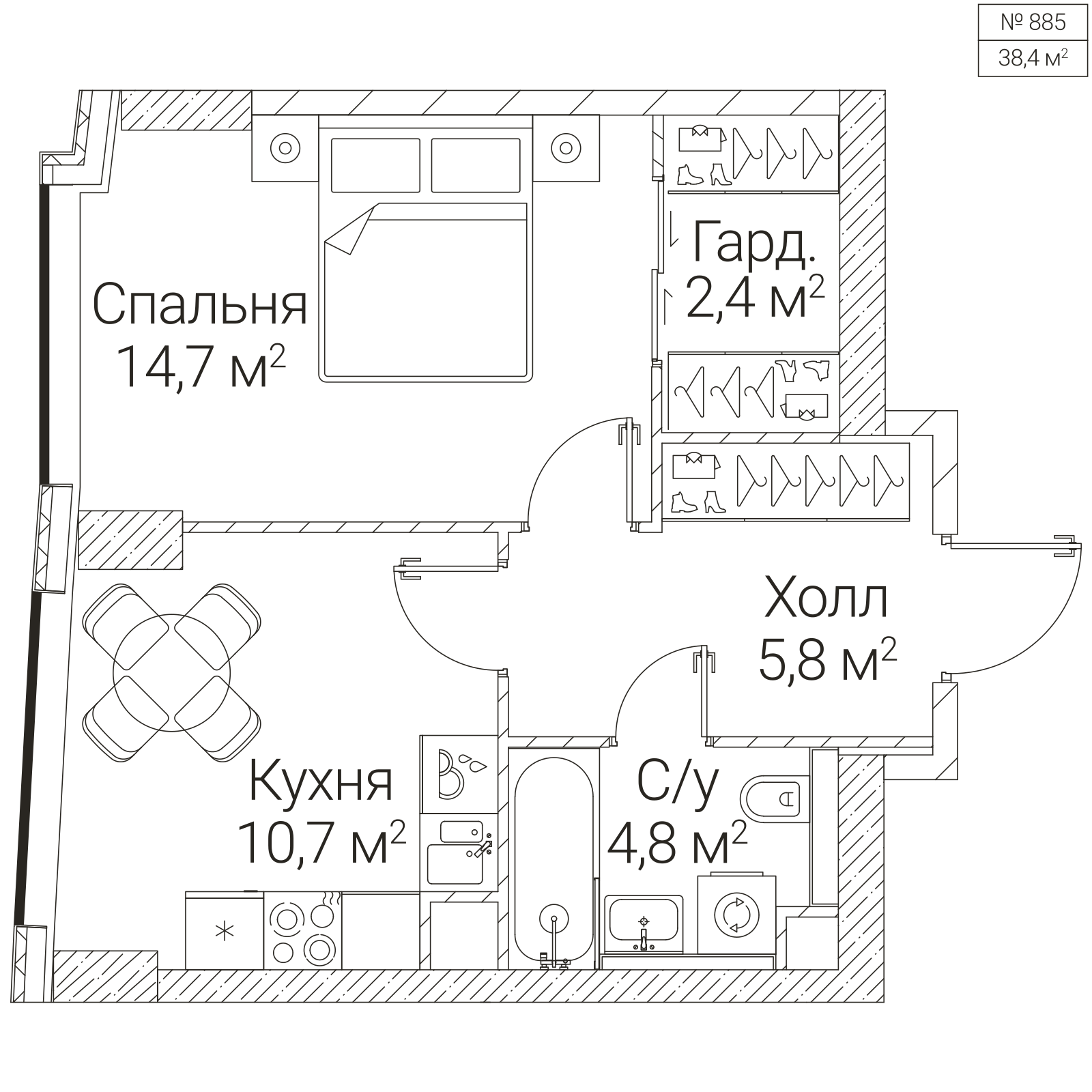 Официальная планировка SEZAR FUTURE, 38,4 м²