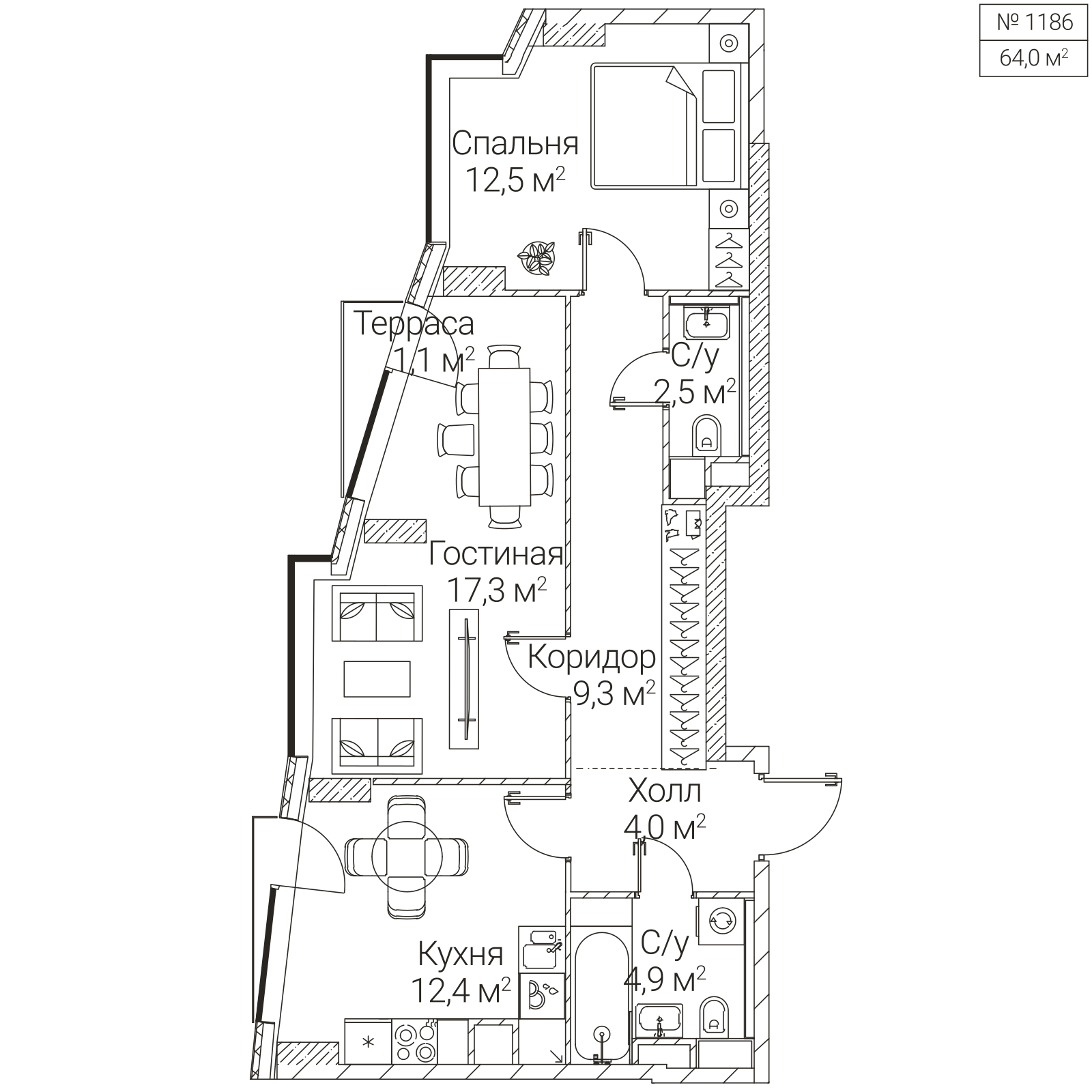 Официальная планировка SEZAR FUTURE, 63,2 м²