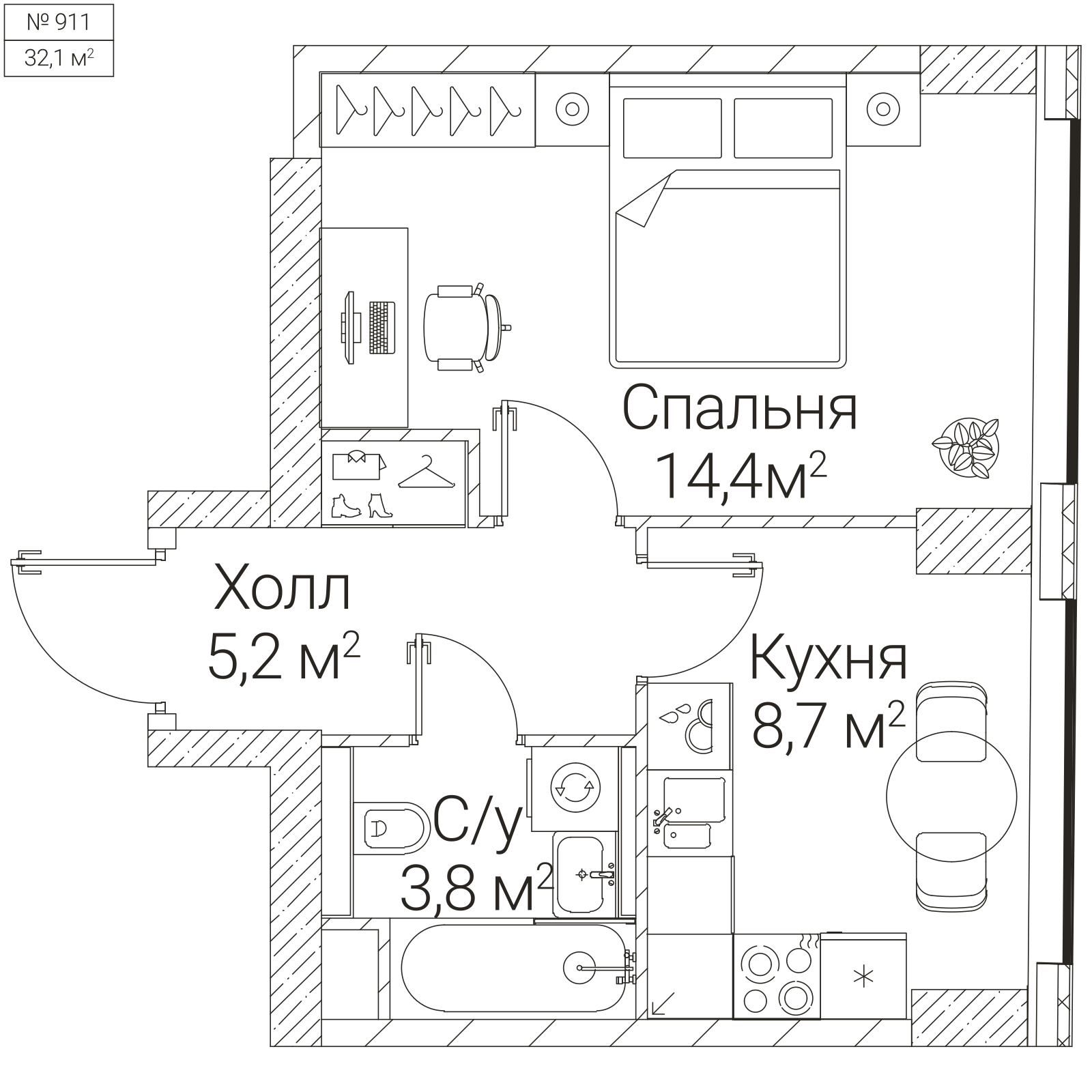 Официальная планировка SEZAR FUTURE, 32,1 м²