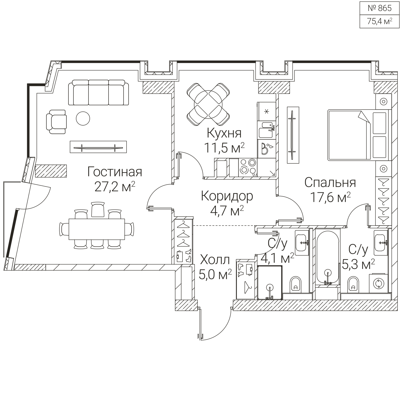 Официальная планировка SEZAR FUTURE, 75,4 м²