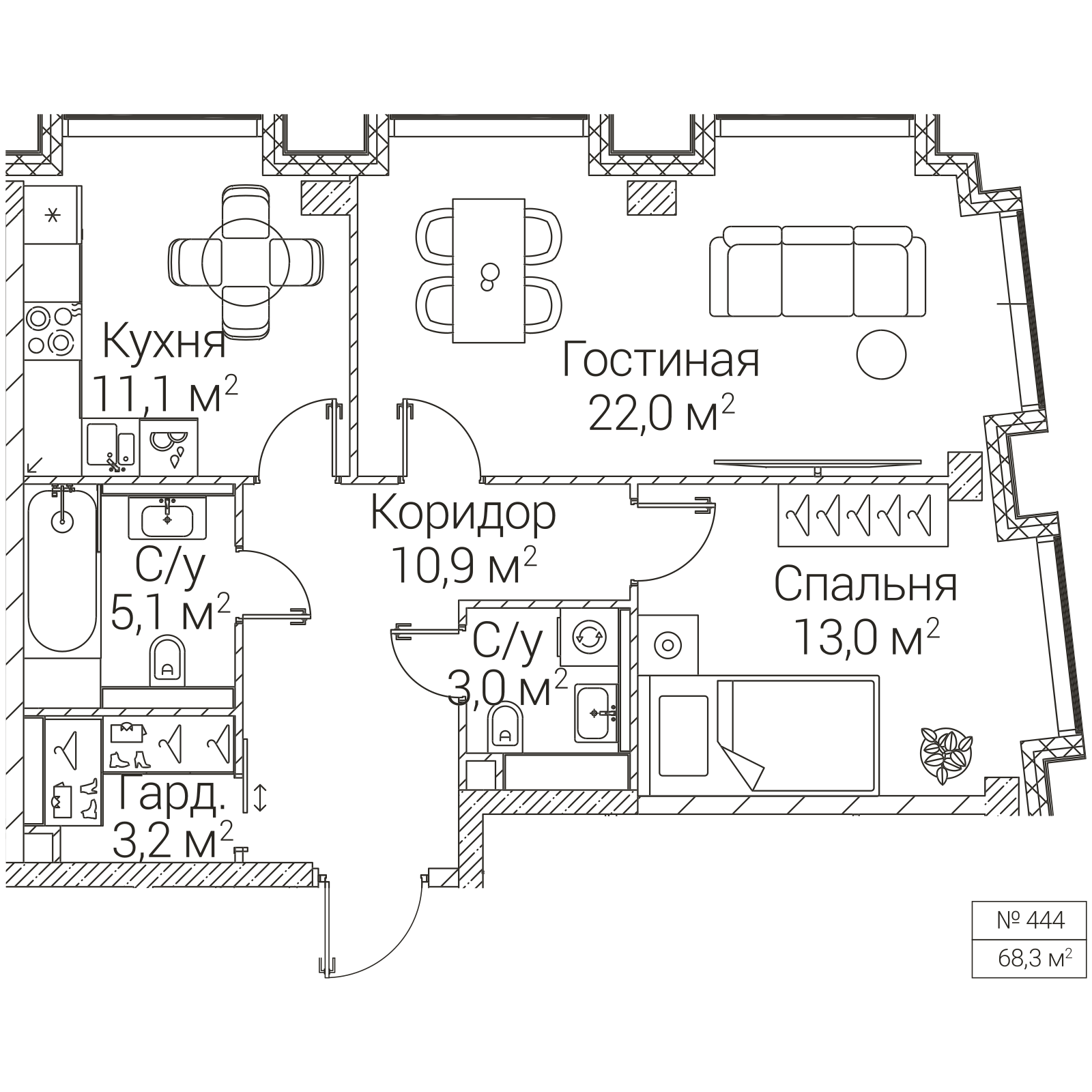 Официальная планировка SEZAR FUTURE, 68,3 м²