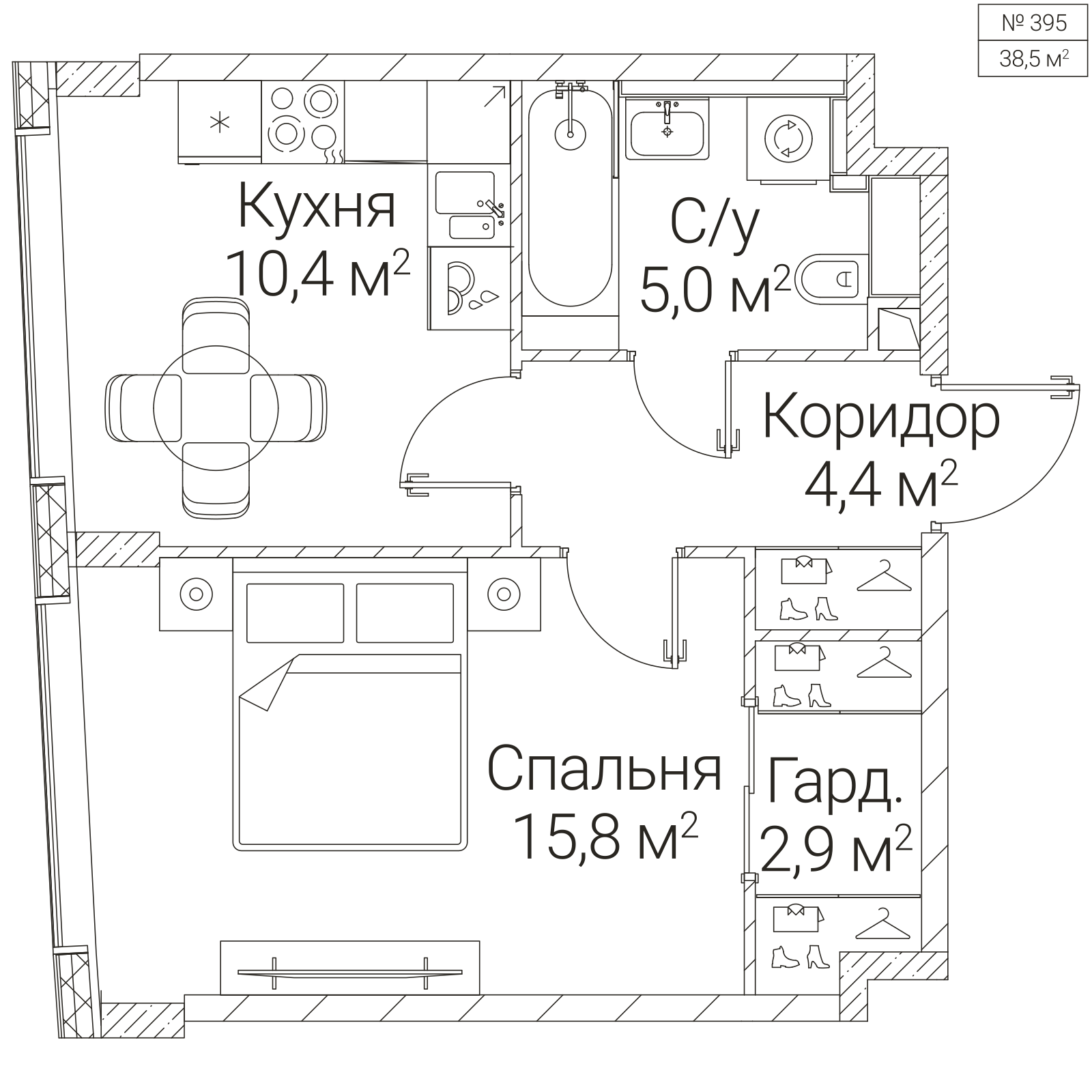 Официальная планировка SEZAR FUTURE, 38,5 м²