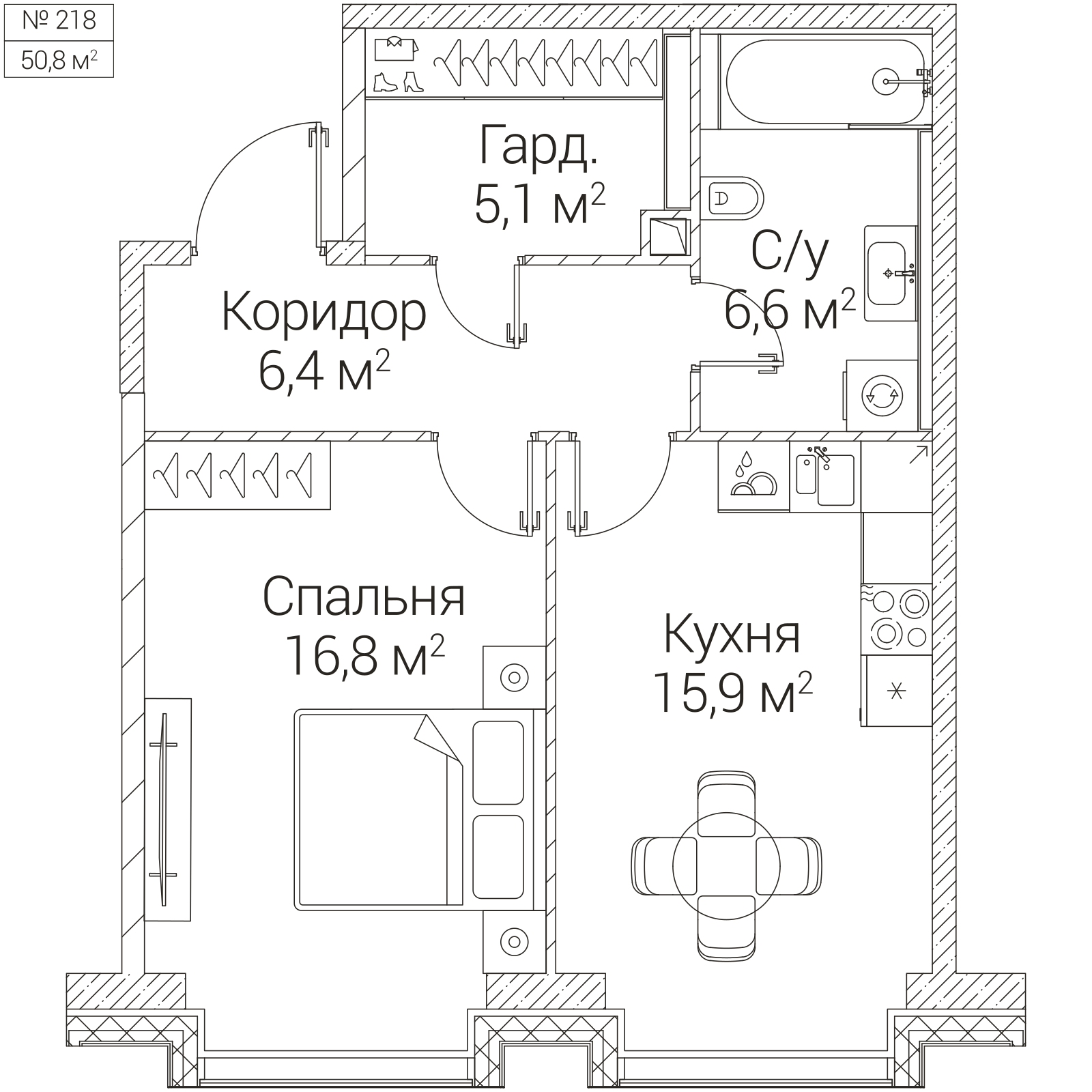 Официальная планировка SEZAR FUTURE, 50,8 м²
