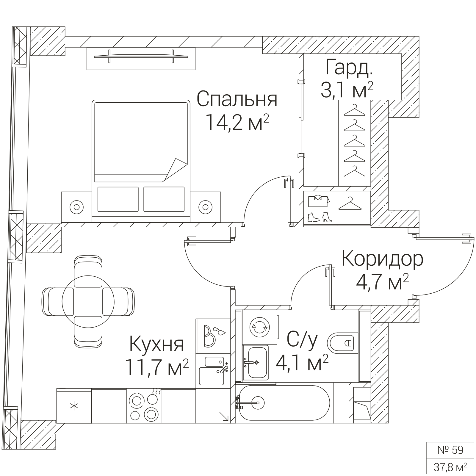 Официальная планировка SEZAR FUTURE, 37,8 м²