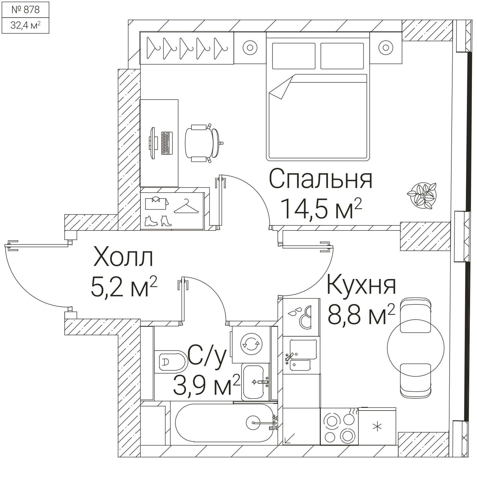 Официальная планировка SEZAR FUTURE, 32,4 м²