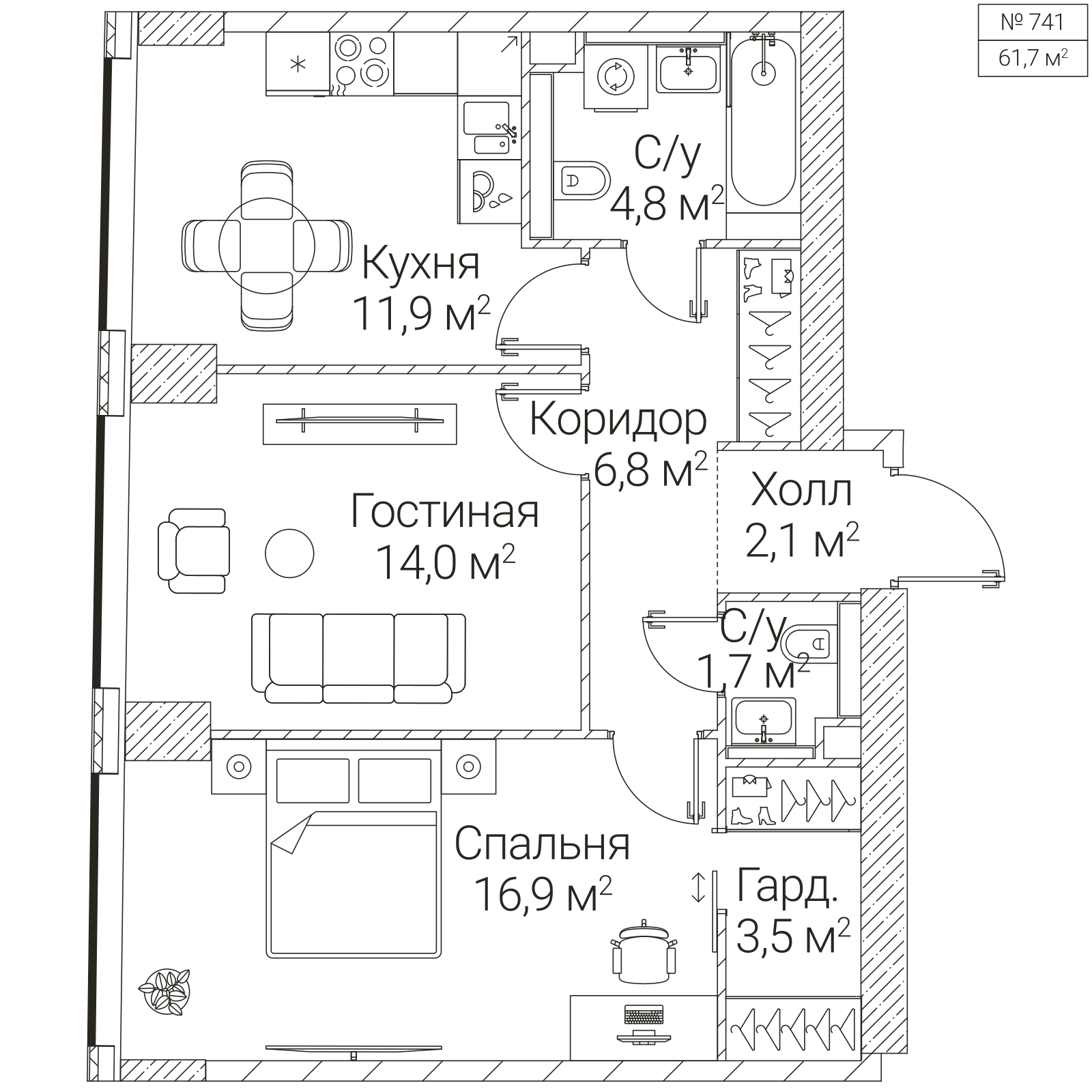 Официальная планировка SEZAR FUTURE, 61,7 м²