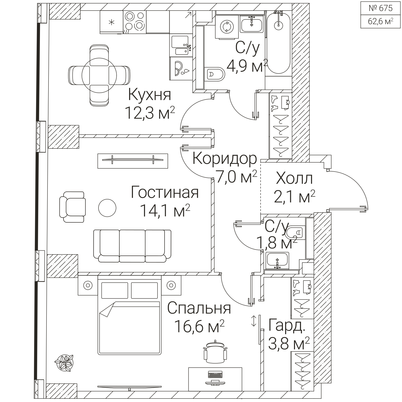 Официальная планировка SEZAR FUTURE, 62,6 м²