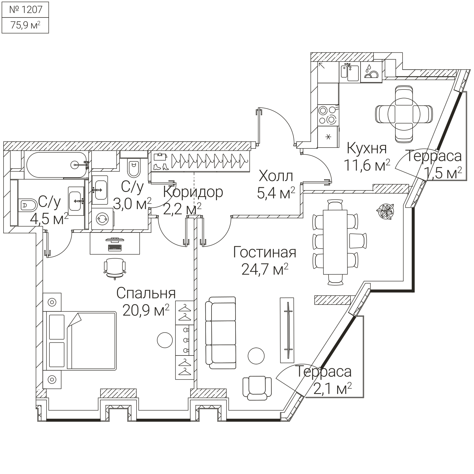 Официальная планировка SEZAR FUTURE, 73,4 м²