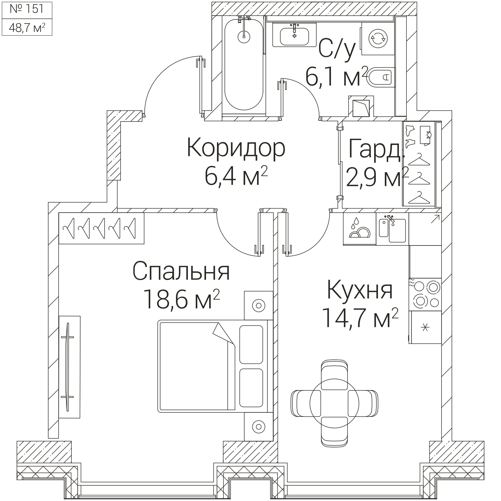 Официальная планировка SEZAR FUTURE, 48,7 м²